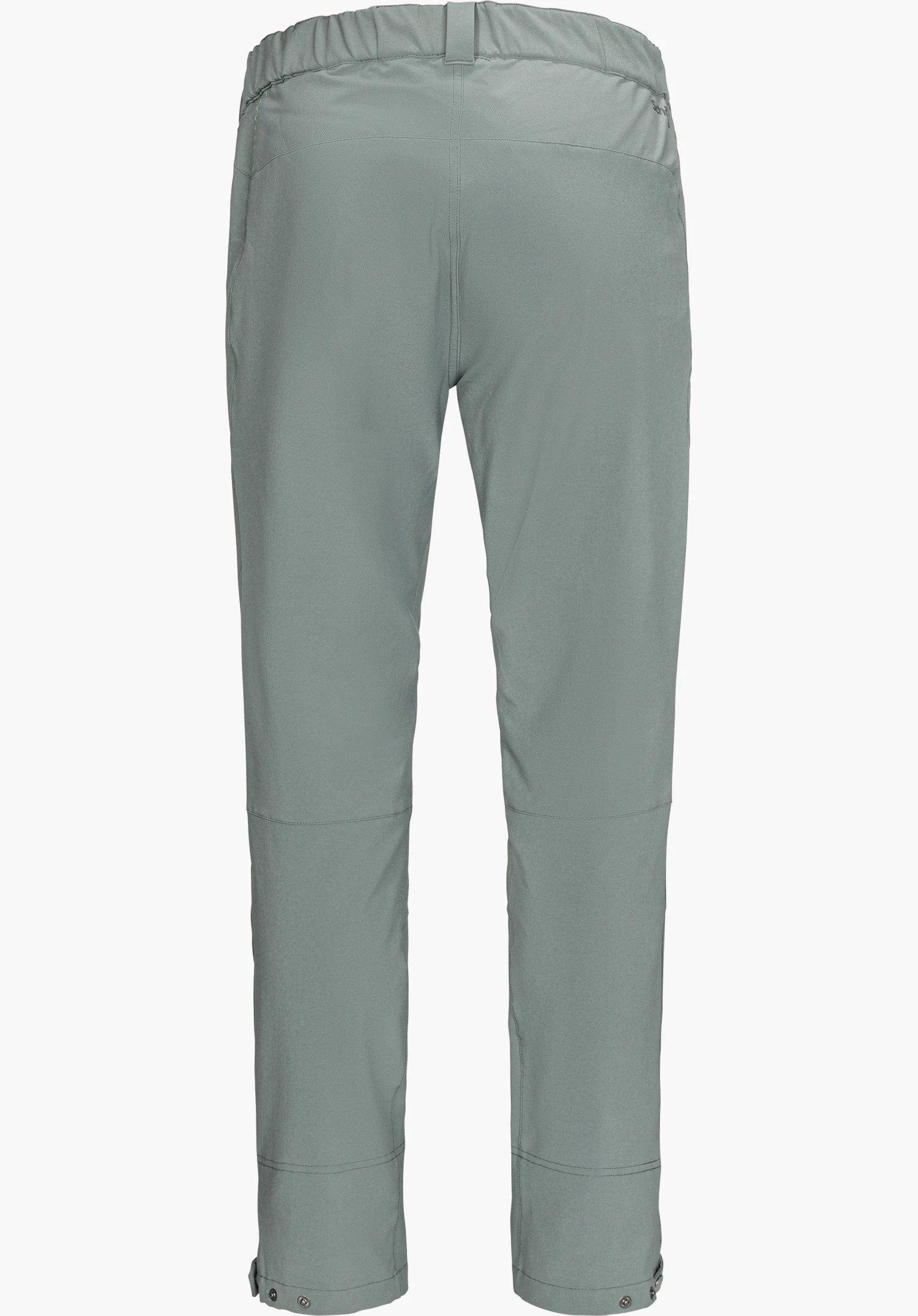 Pants Style Cascata MNS in grey, shown from the back with an elastic waistband and Schöffel lettering, isolated on a white background.