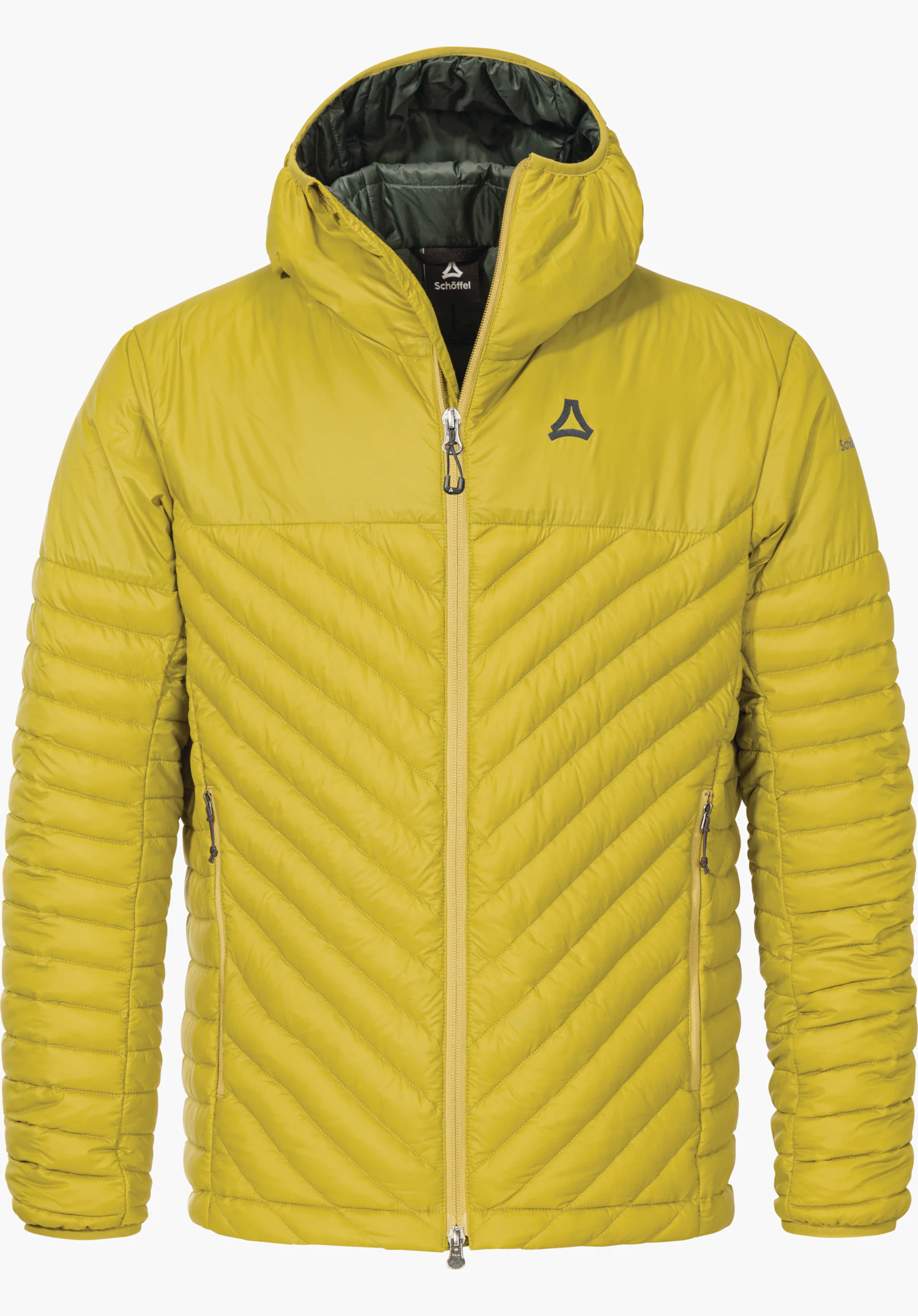 Urban Ins Parka Style Malkay MNS parka de transition bleu foncé, vue frontale; fermeture éclair fermée, capuche relevée; logo Schöffel sur la poitrine gauche; deux poches zippées; fond blanc.