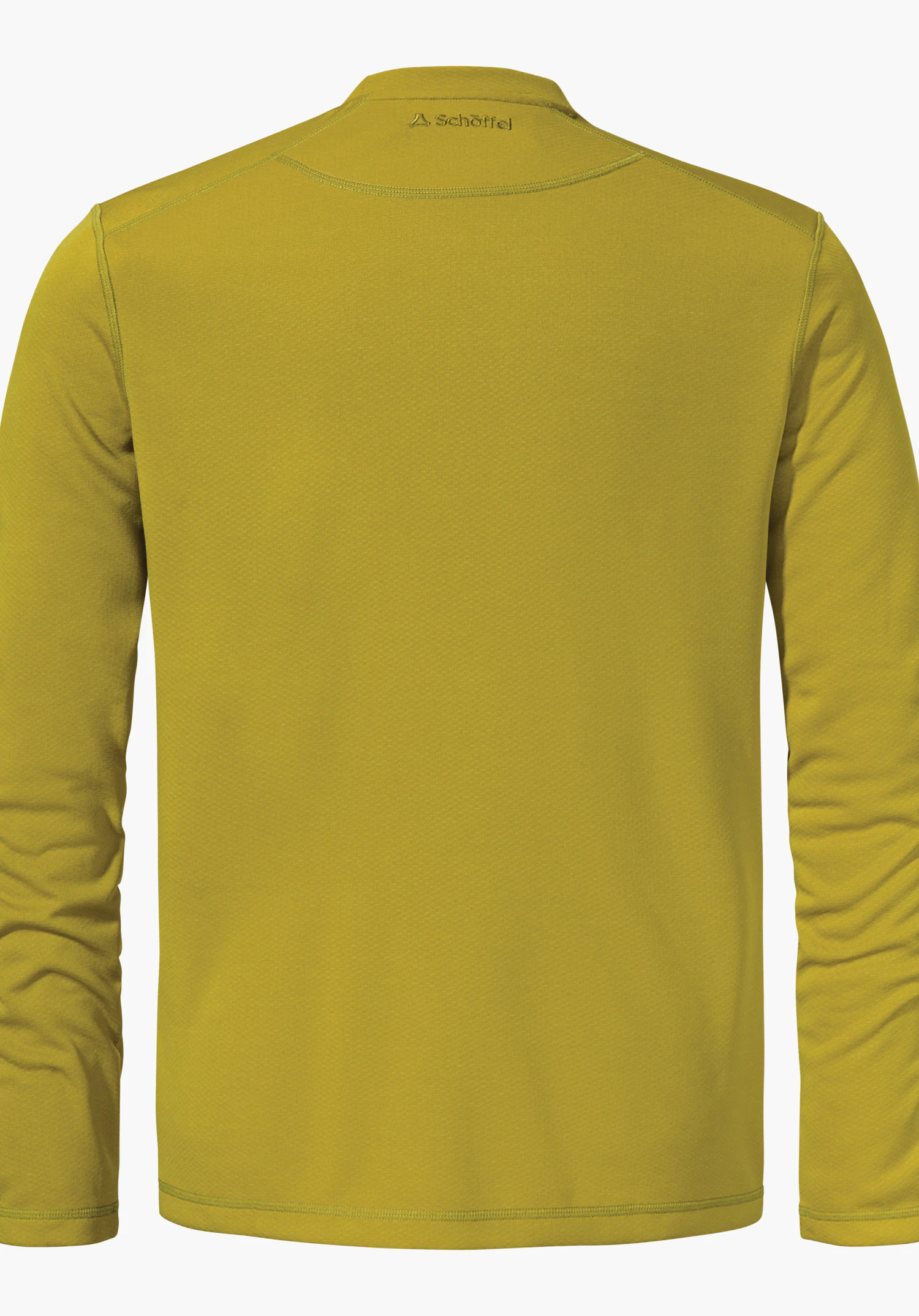 CIRC Longsleeve Style Smue MNS haut manches longues jaune, vue arrière; présenté à plat, manches longues légèrement froncées, coutures d’épaules et ourlet visibles, fond blanc uni.