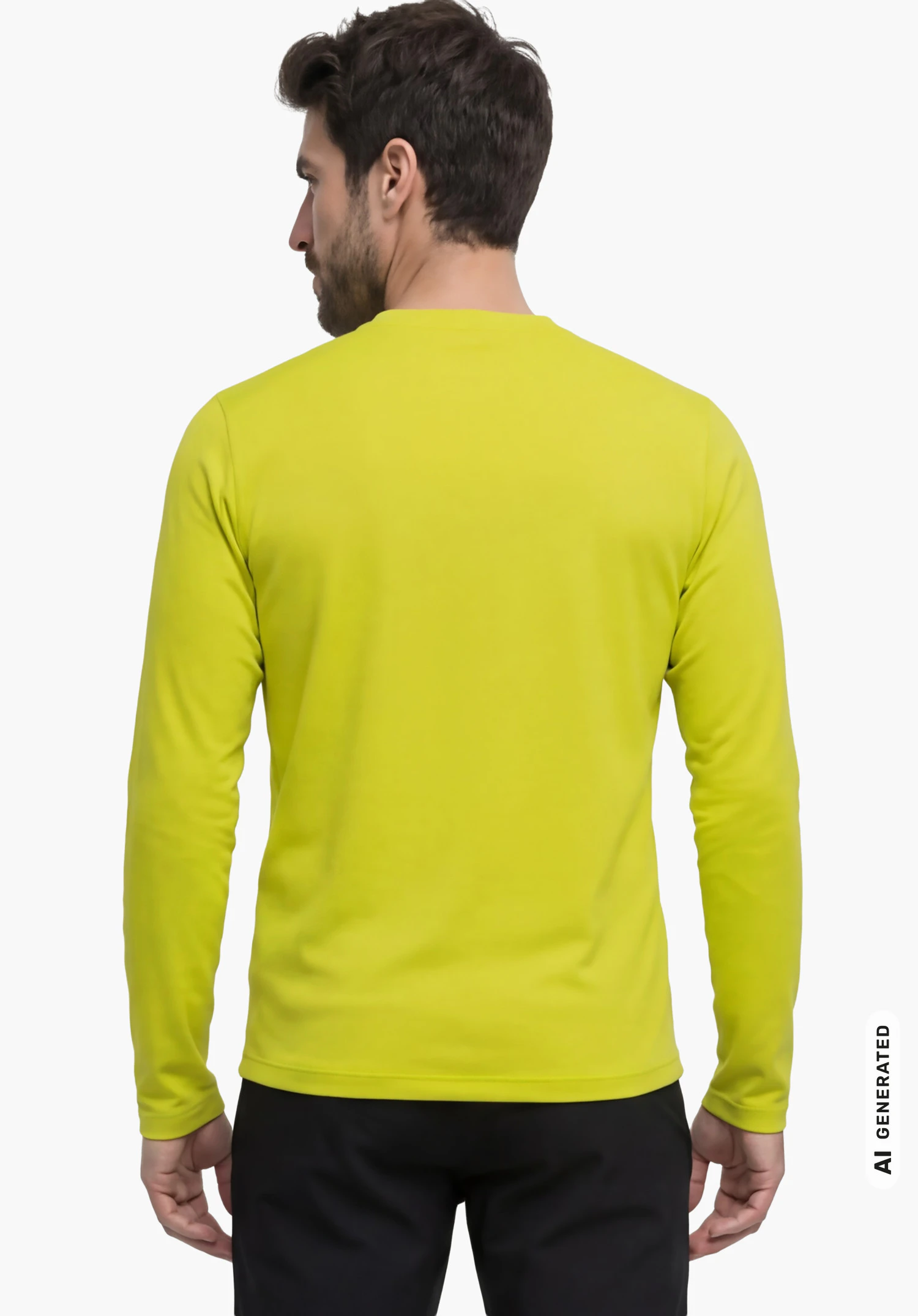 CIRC Longsleeve Style Smue MNS in yellow, worn by a male model shown from the back with arms hanging down against a white background. (AI-generated)