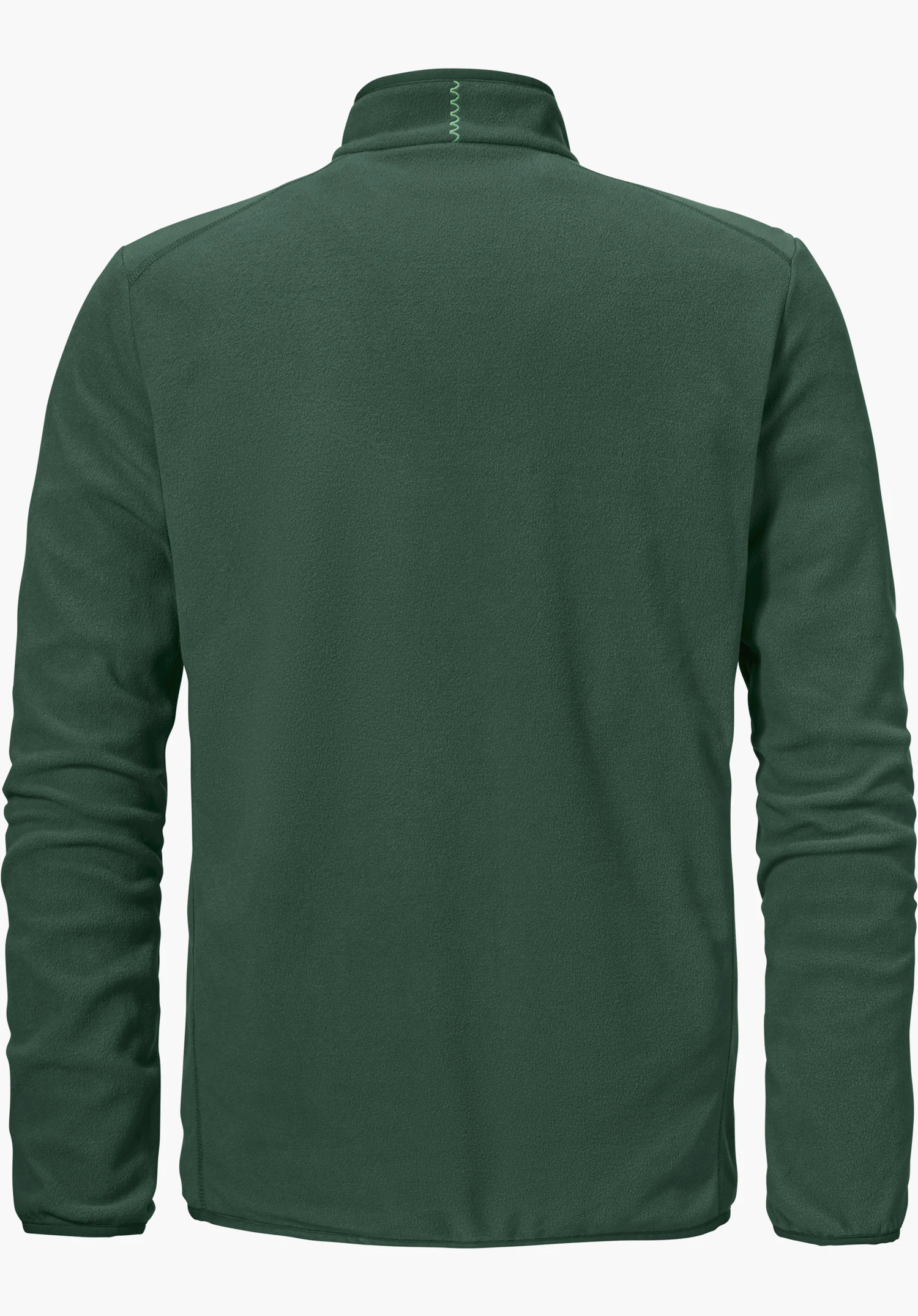 Fleece Jk Style Ash MNS montre la vue de dos de la veste polaire en vert avec un détail de couture décoratif sur le col, détouré sur fond blanc.