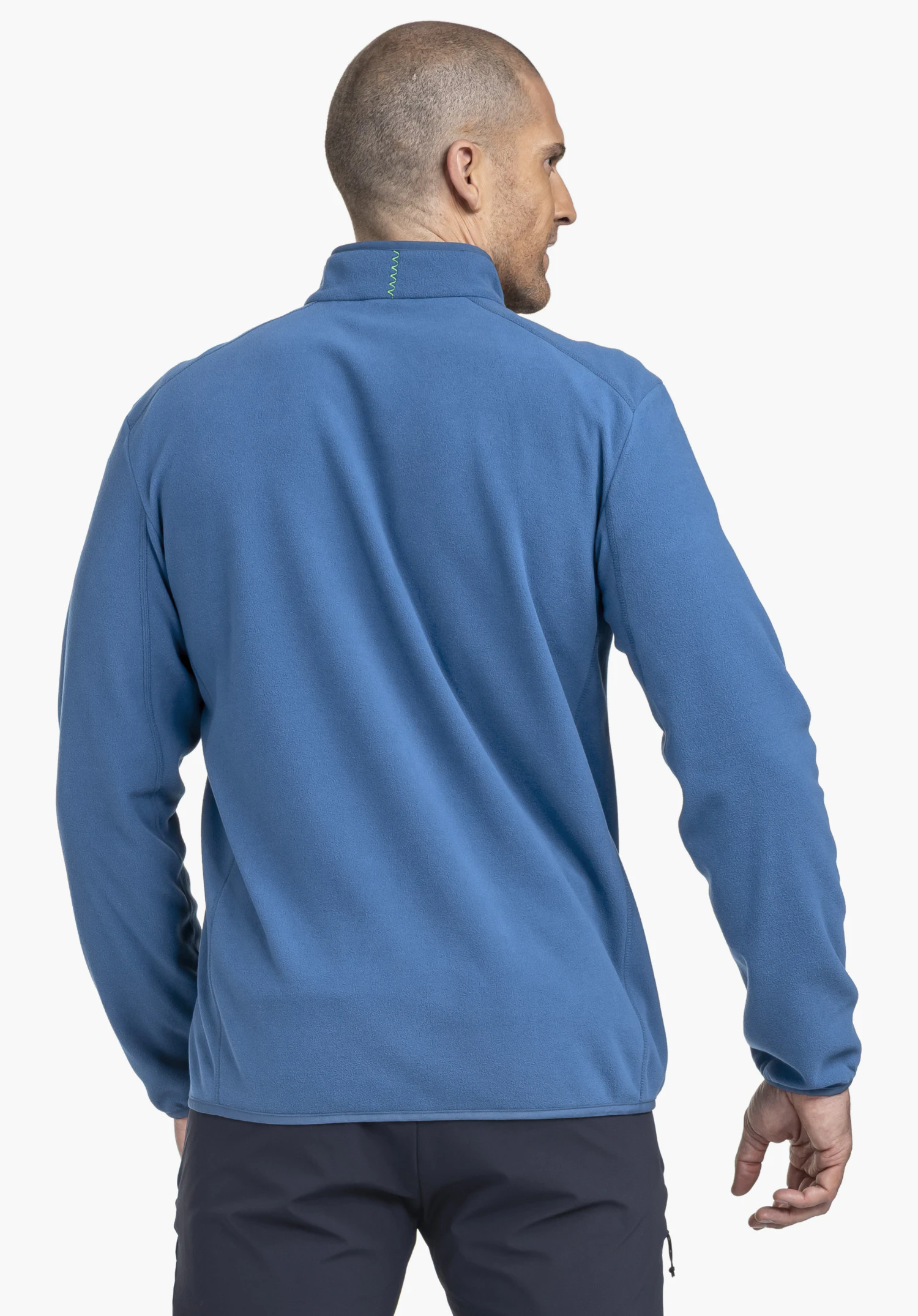 Fleece Jk Style Ash MNS en bleu en vue de dos sur un mannequin sur fond neutre.