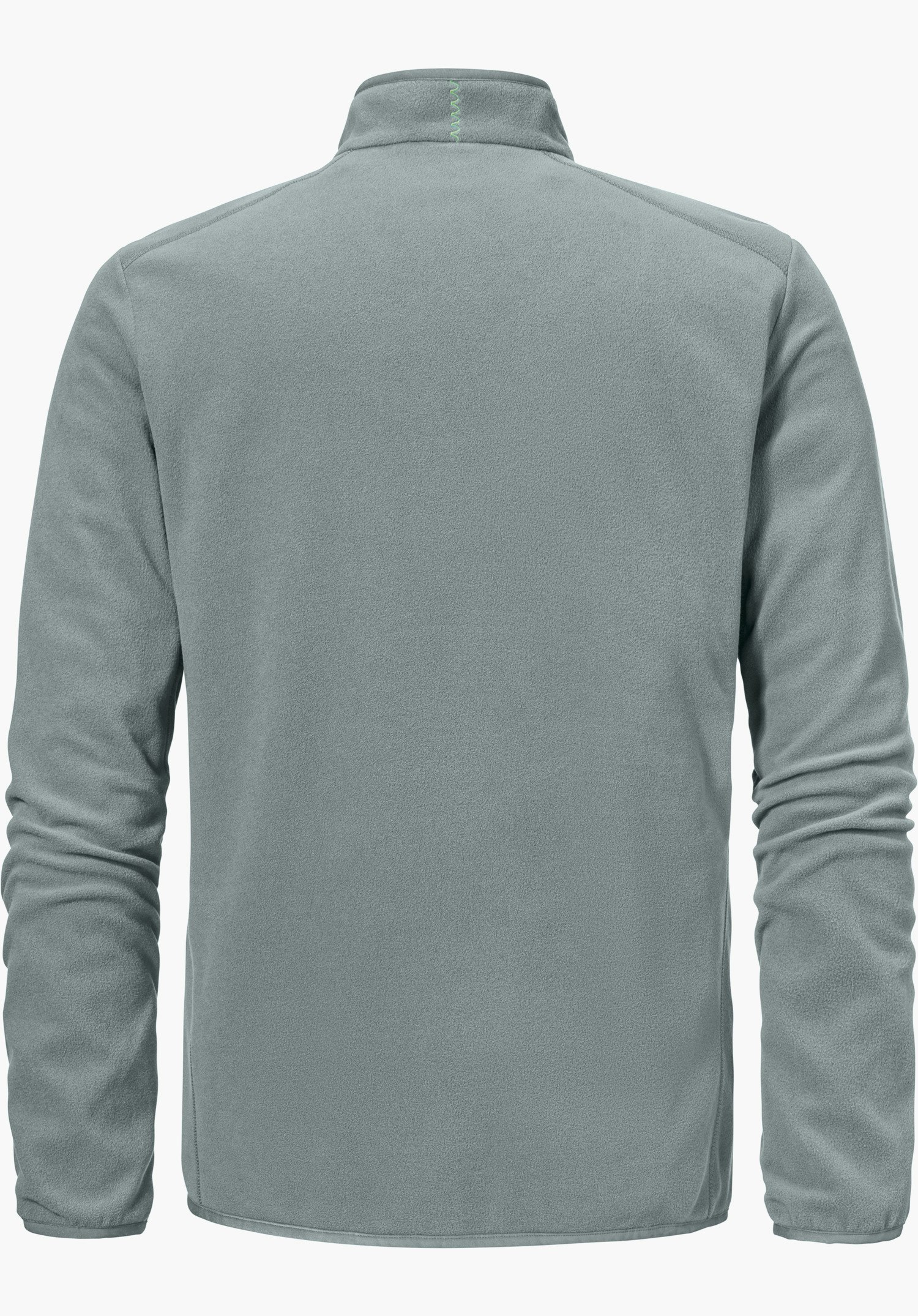 Fleece Jk Style Ash MNS zeigt die Rückansicht einer grauen Fleecejacke mit Stehkragen, freigestellt vor weißem Hintergrund.