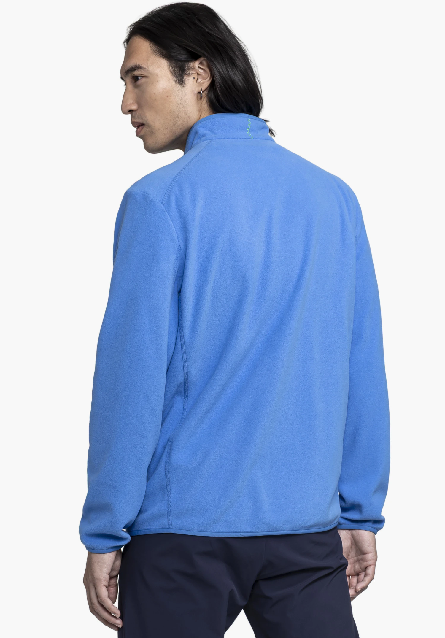 Fleece Jk Style Ash MNS in blue, showing a rear view of the model with the Schöffel logo on the back of the neck against a neutral background.