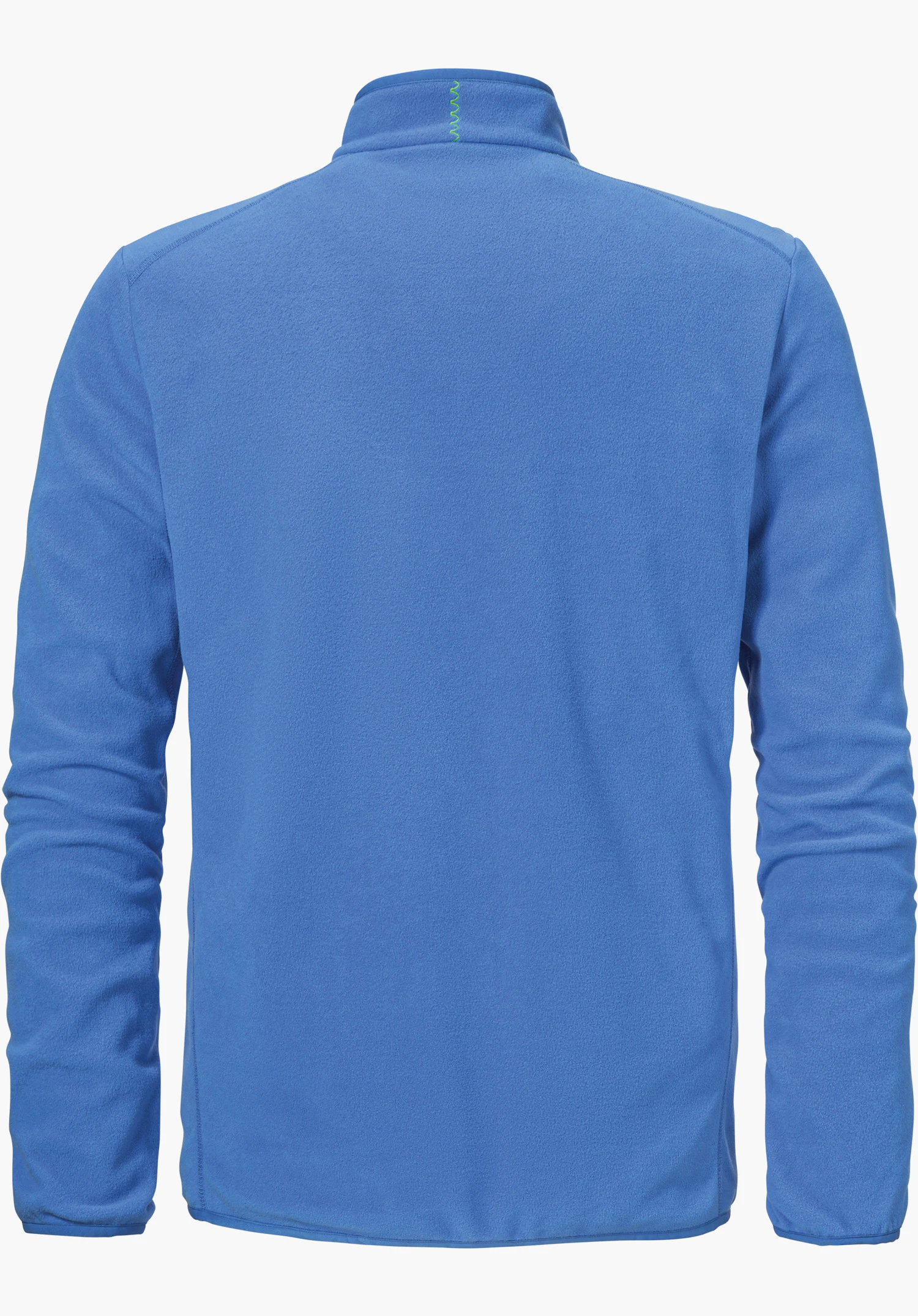 Fleece Jk Style Ash MNS in blue, back view featuring a green zigzag seam on the collar, isolated against a white background.