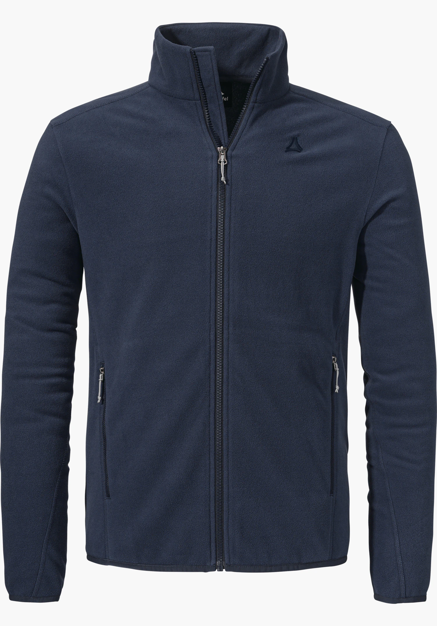 Fleece Jk Style Ash MNS dark blue fleece jacket with full zip, zipped up; Schöffel logo on the left chest; stand-up collar, two side zip pockets; isolated on a white background.