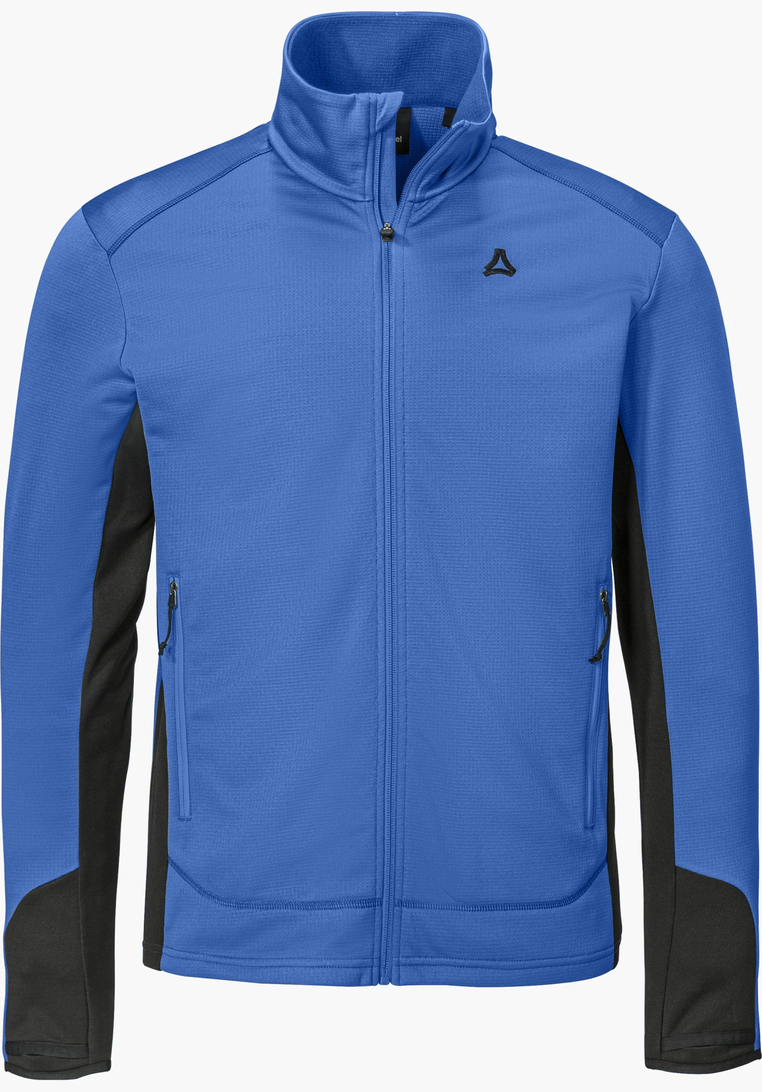 Fleece Jk Style Milagle MNS in blau mit Stehkragen, Frontreißverschluss und schwarzem Schöffel-Logo in Frontansicht freigestellt vor weißem Hintergrund.