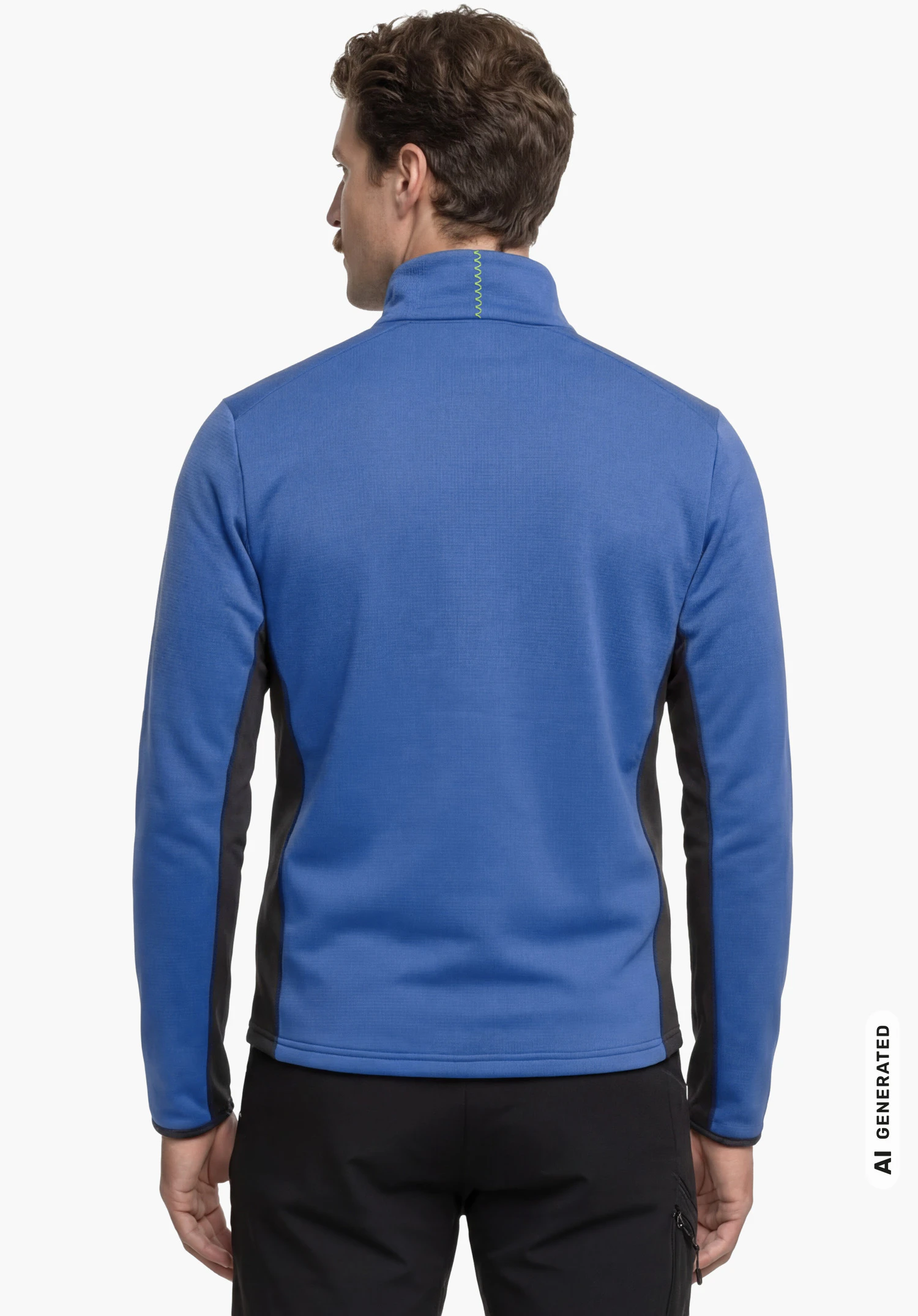Fleece Jk Style Milagle MNS in blue, worn by a male model standing upright and shown from the back looking to the side against a white background. (AI-generated)
