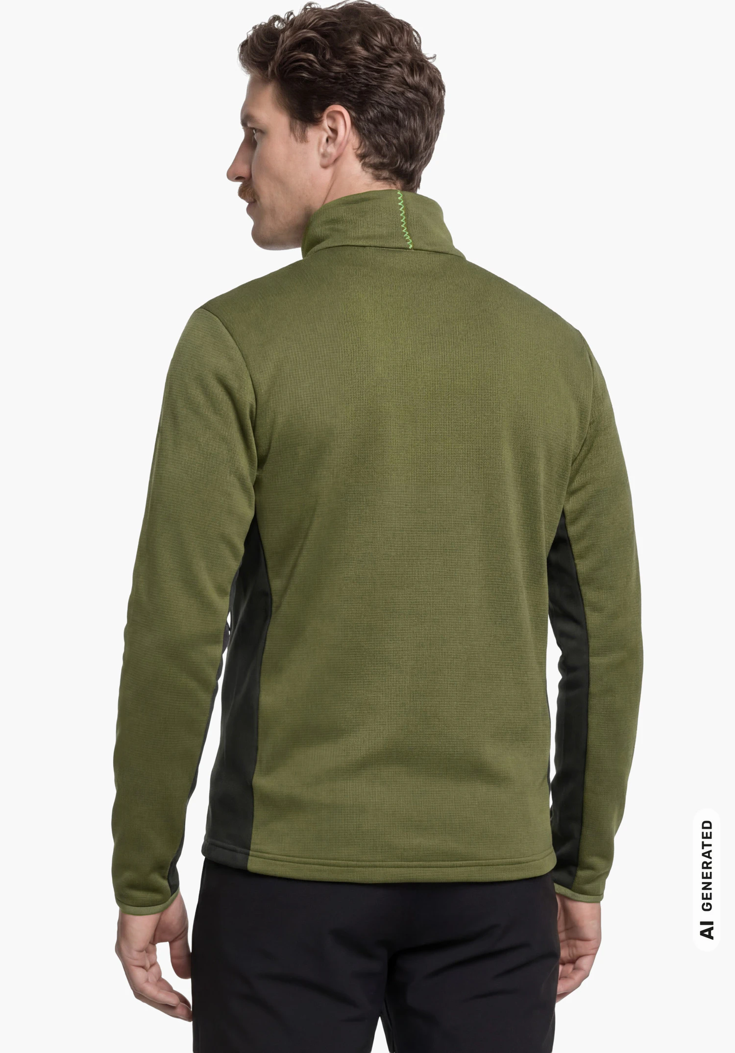 Fleece Jk Style Milagle MNS in green, worn by a male model standing upright and shown from the back against a white background. (AI-generated)