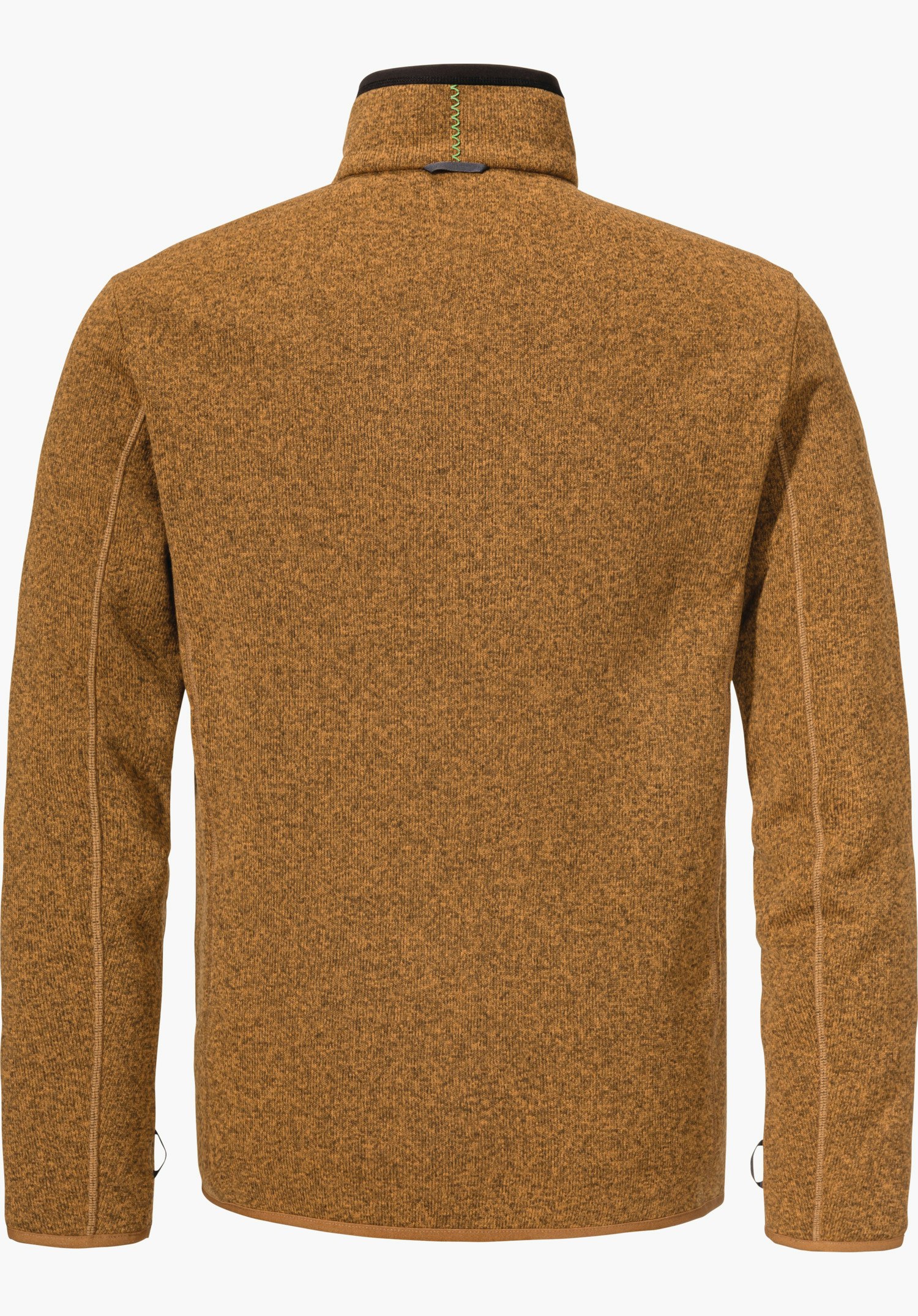 CIRC Fleece Jk Style Yew MNS hellbraun Fleece Jacke, Rückansicht, liegt flach; Stehkragen mit grünem Zierstich, lange Ärmel, glatter weißer Hintergrund.
