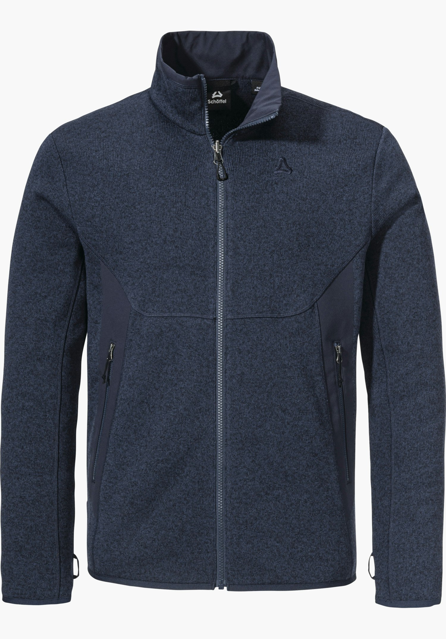 CIRC Fleece Jk Style Yew MNS dark blue fleece jacket, front view; zip closed, two side zip pockets, stand-up collar; Schöffel logo on the chest; white background. Transcribed text: “Schöffel”.