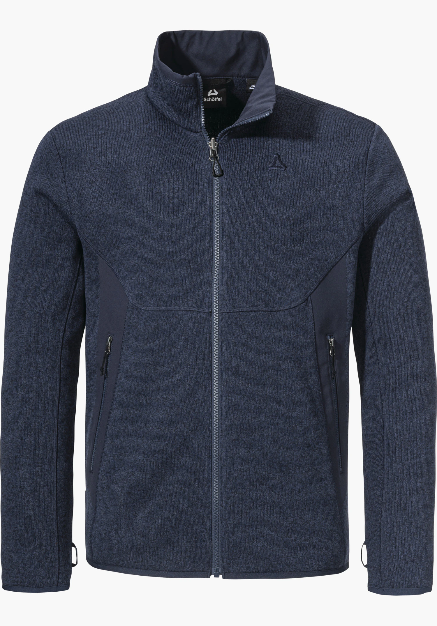CIRC Fleece Jk Style Yew MNS dark blue fleece jacket, front view; zip closed, two side zip pockets, stand-up collar; Schöffel logo on the chest; white background. Transcribed text: “Schöffel”.