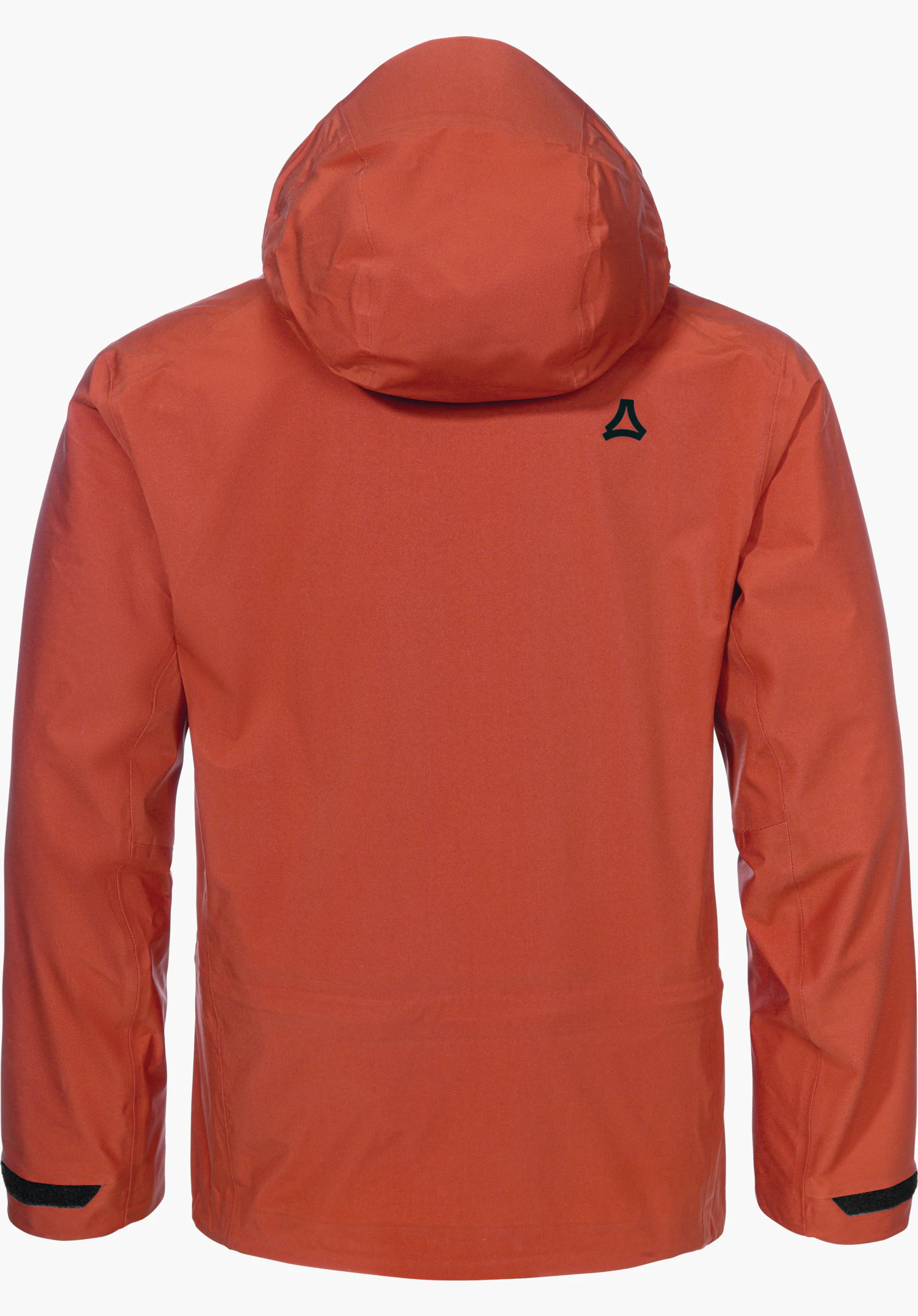 Jacket Style Milagle MNS rote Skitourenjacke, von hinten dargestellt, ruhend auf weißem Hintergrund; Schöffel-Logo rechts oben auf der Schulter; glatte Oberfläche, lange Ärmel mit Klettverschlüssen.
