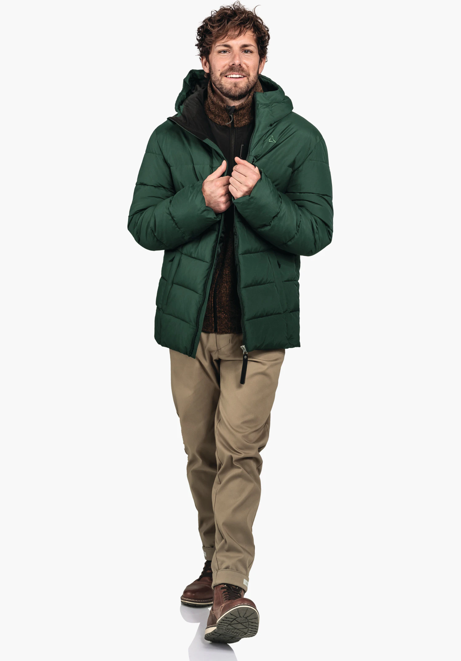 Ins Jacket Style Boslix MNS shows the texture of the green quilted material and the subtle Schöffel logo on the chest, close-up against a white/neutral background.
