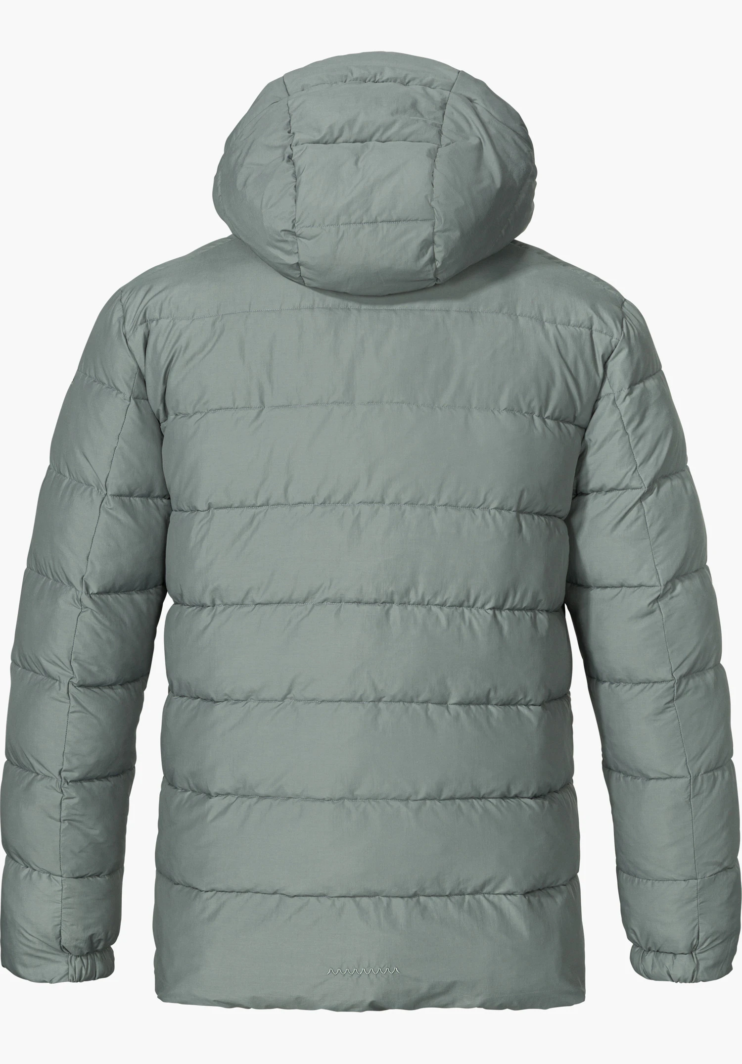Ins Jacket Style Boslix MNS insulated jacket in grey, designed as a quilted insulated jacket, shown from the back with a hood and isolated on a white background.