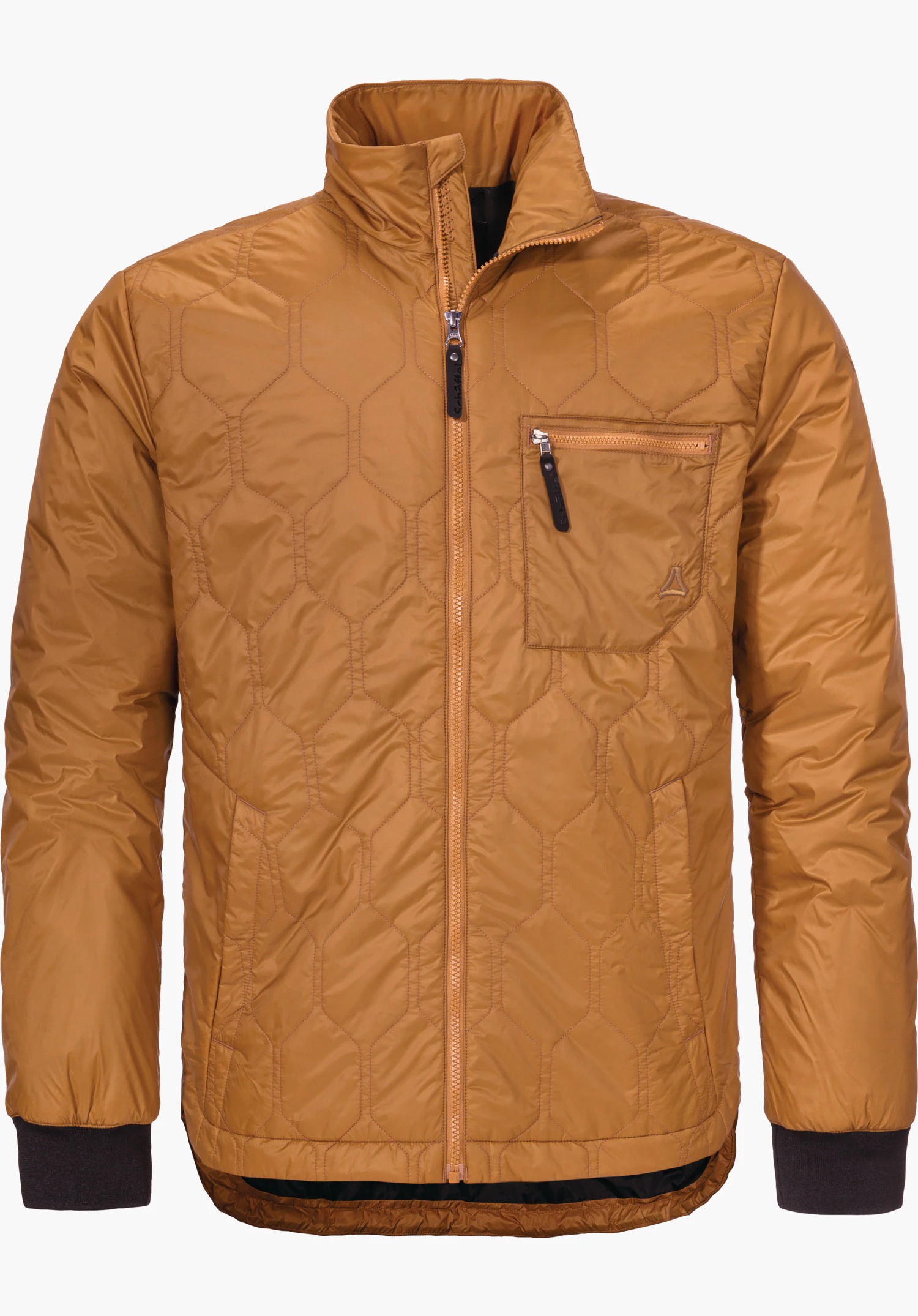Softshell Jk Style Fracon WMS veste softshell vert clair, présentée de face; fermeture éclair fermée, col montant et deux poches zippées; logo Schöffel sur la poitrine gauche; fond blanc.