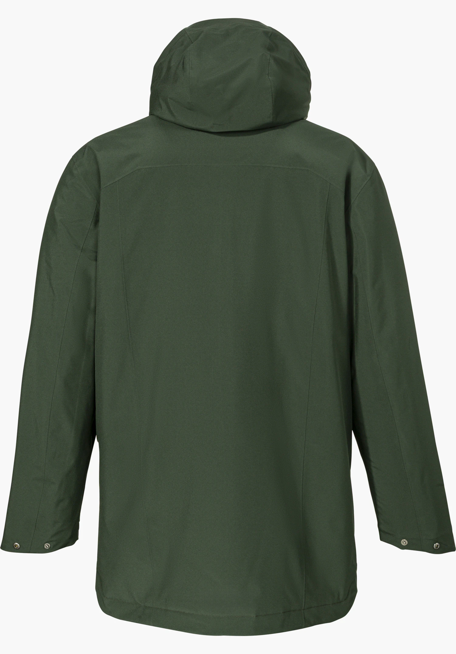 Ins Parka Style Malkay MNS transitional parka in green, shown from the back and isolated on a white background.