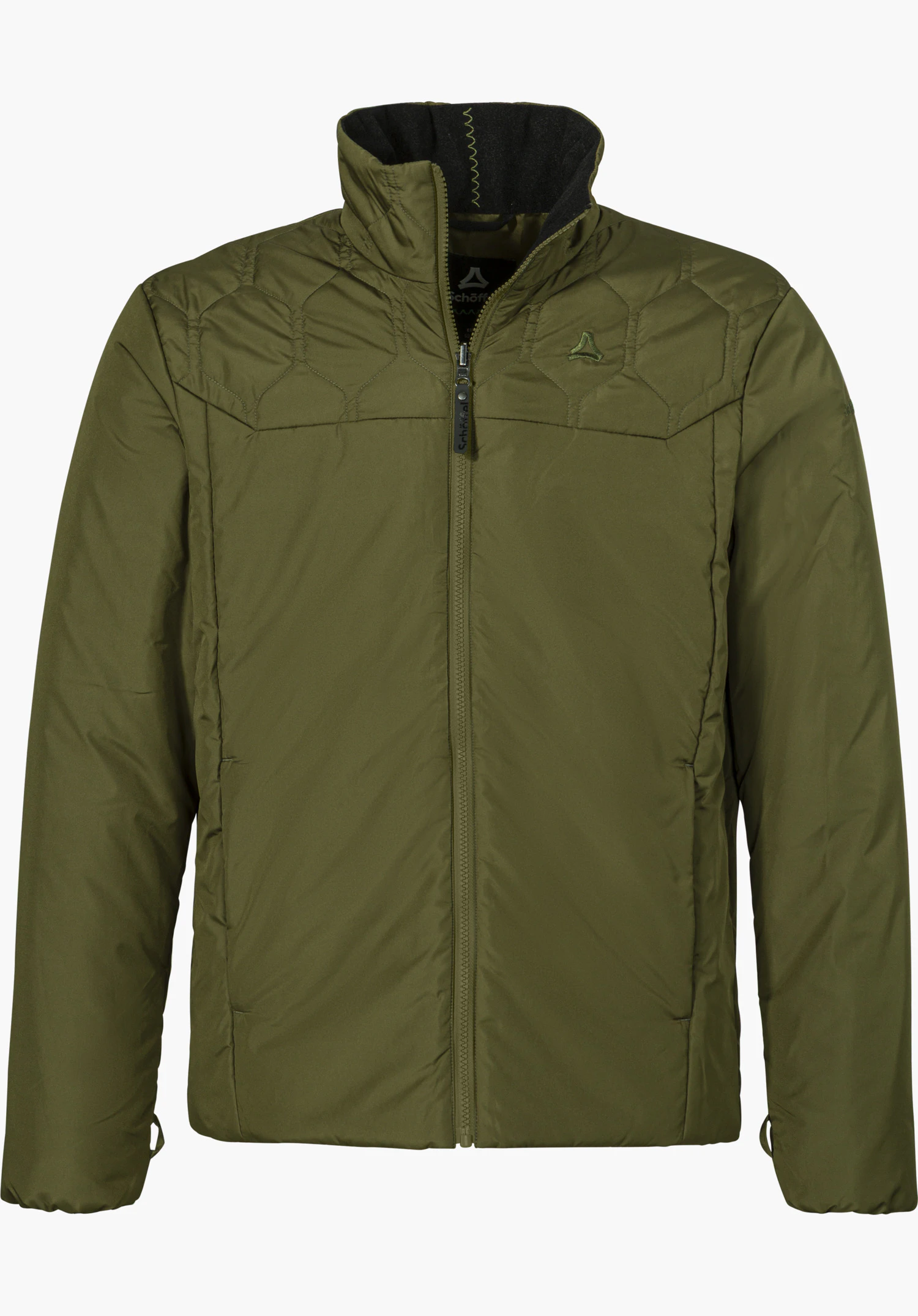 3in1 Parka Style Borkol MNS in de kleur groen met opstaande kraag, volledige ritssluiting en zichtbaar Schöffel-logo, vrijstaand tegen een witte achtergrond.