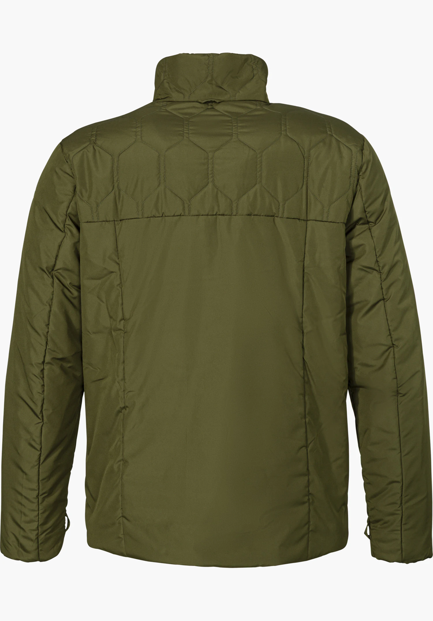 3in1 Parka Style Borkol MNS in het groen in een achteraanzicht met een opstaande kraag en doorgestikt schoudergedeelte vrijstaand tegen een witte achtergrond.