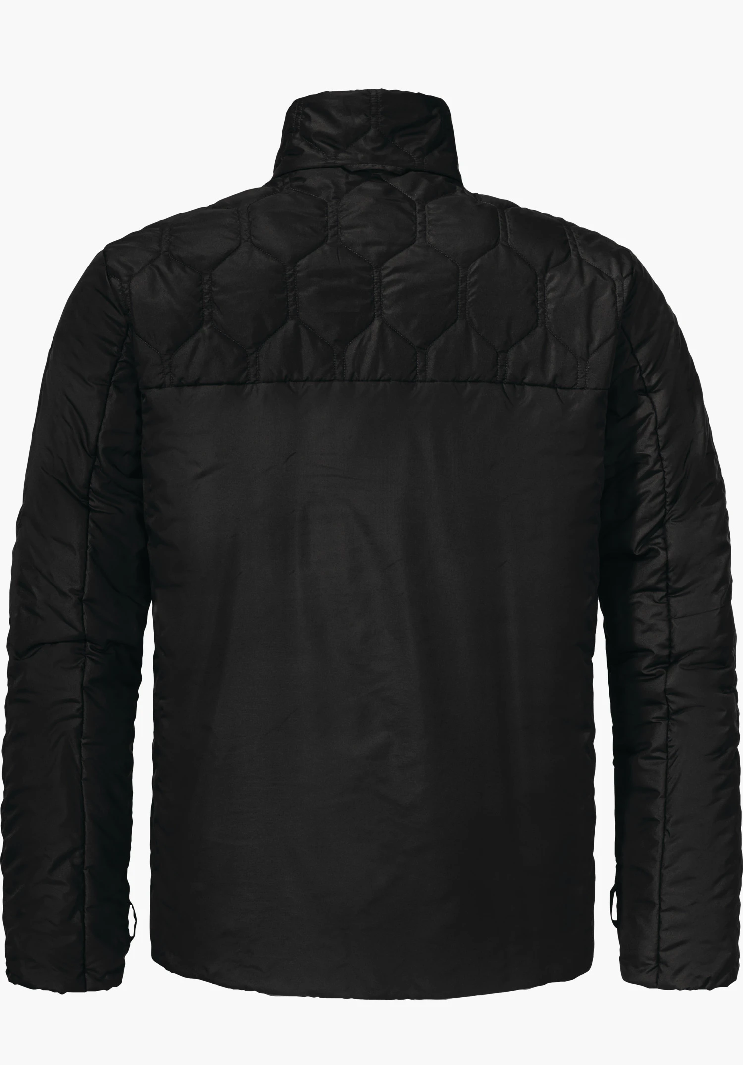 3in1 Parka Style Borkol MNS zwarte gewatteerde jas, achteraanzicht; opstaande kraag en zeshoekig stikpatroon op het bovenste rugdeel, glad onderrugdeel; gevoerde mouwen; vrijstaand tegen witte achtergrond.