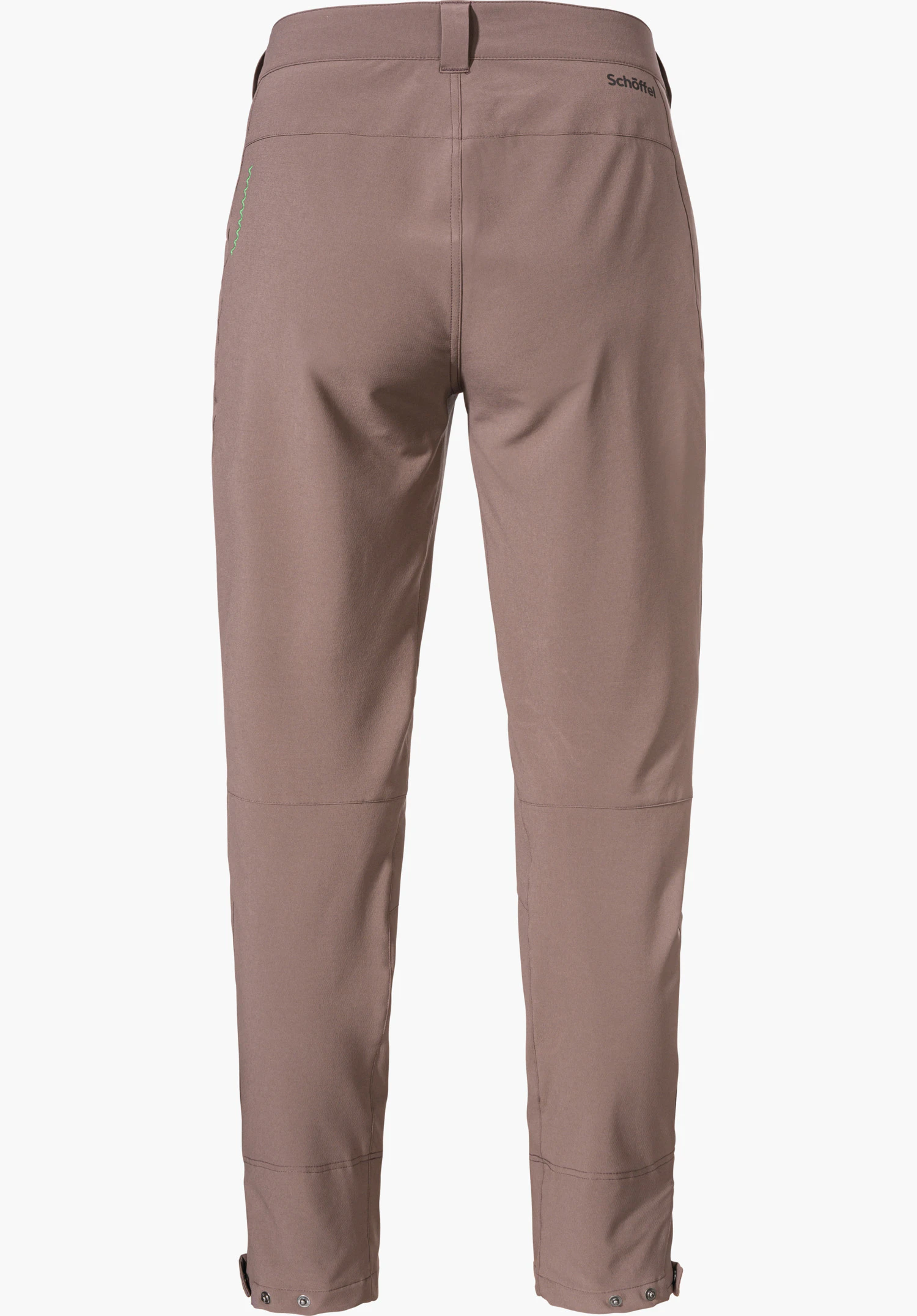 Pants Style Cascata WMS pantalon, vue arrière; suspendu bien droit sur fond blanc; violet, coupe ajustée avec détails de boutons au bas. Texte: "Schöffel".