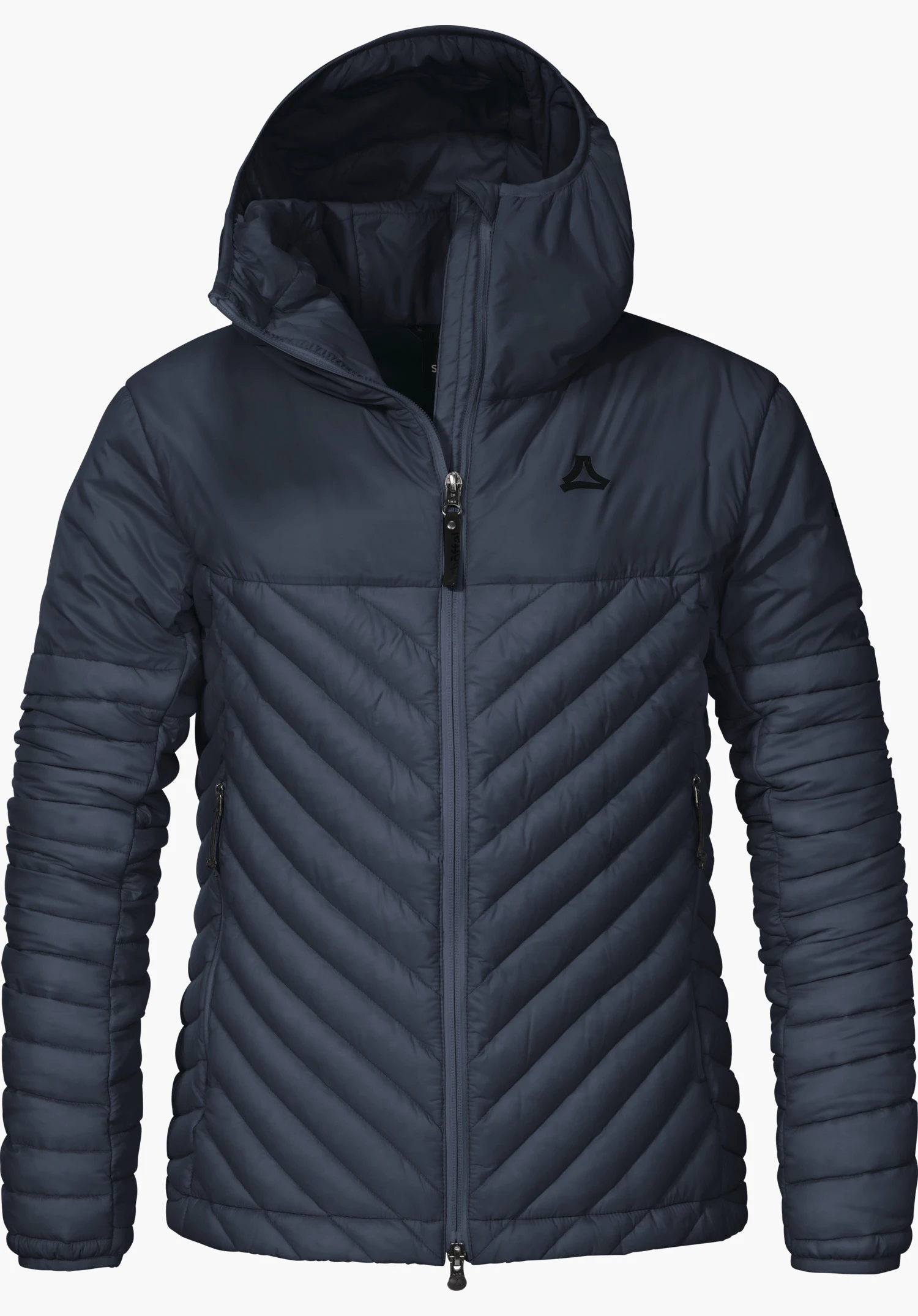 Hybrid Vt Style Cascata MNS Gele gewatteerde mouwloze bodywarmer met doorlopende ritssluiting, zijzakken en zwart driehoekig Schöffel-logo op de borst; gepresenteerd tegen witte achtergrond.