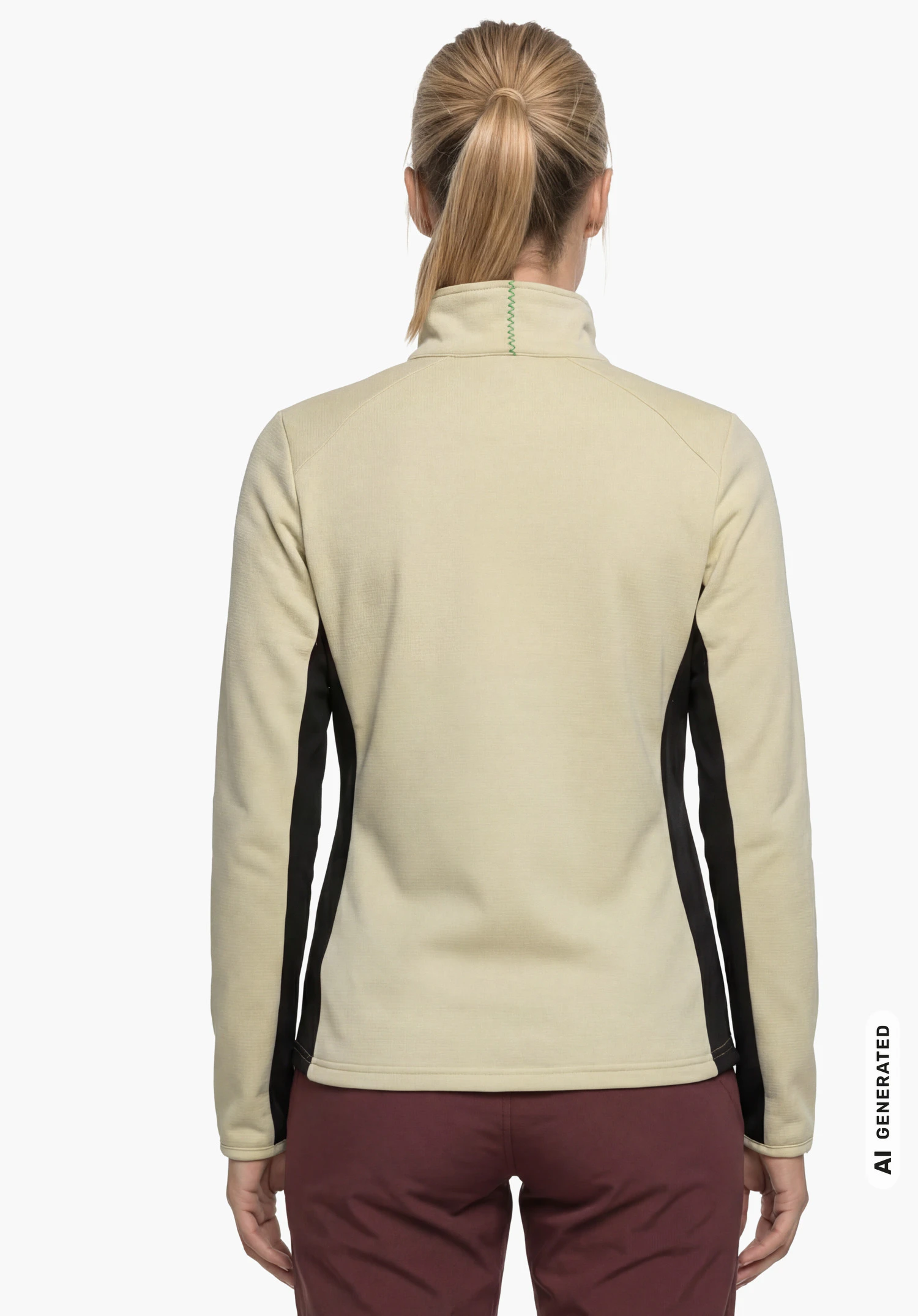 Fleece Jk Style Milagle WMS en beige, porté par un mannequin femme de dos avec une posture droite et les bras le long du corps sur fond blanc. (Généré par IA)