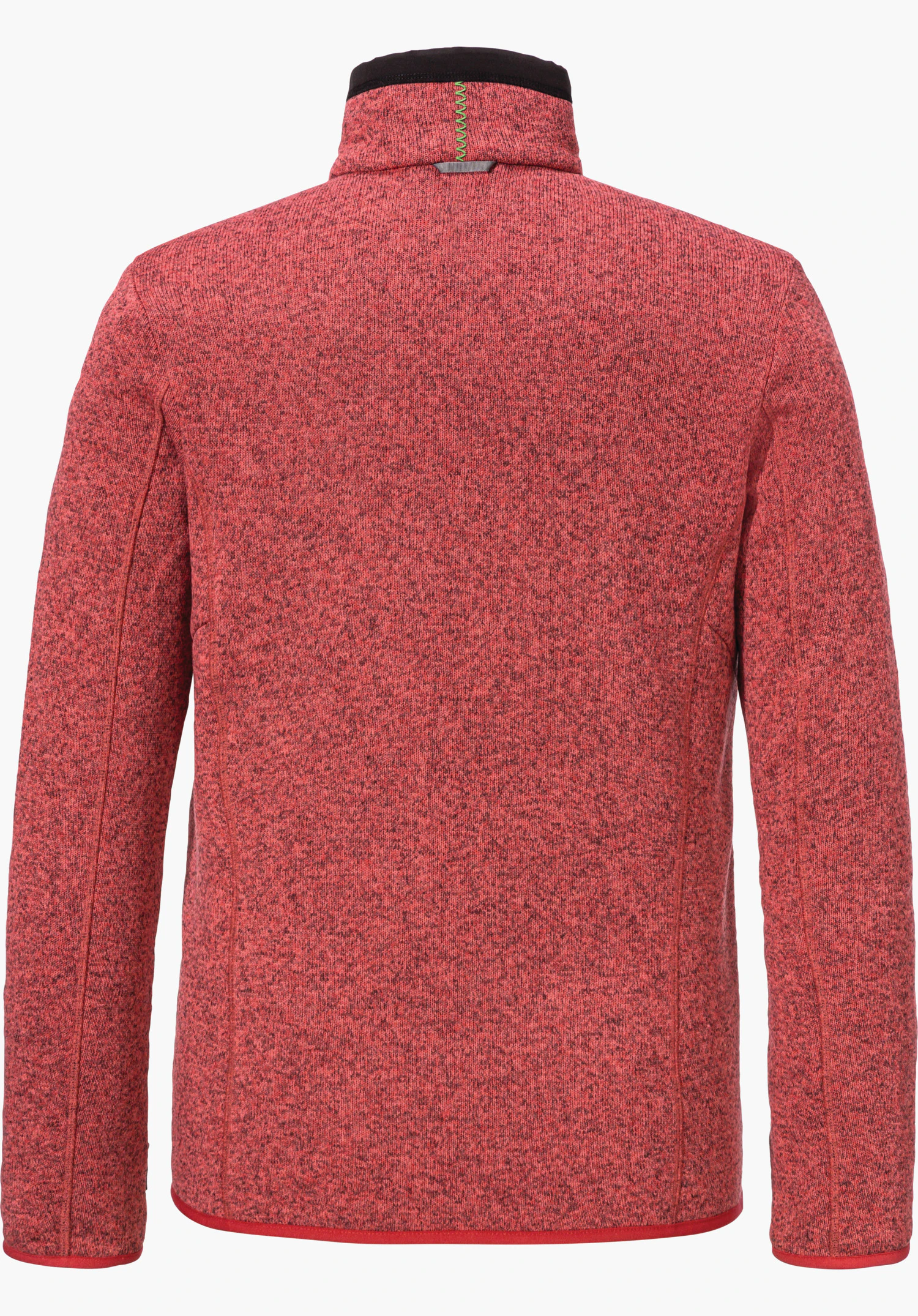 CIRC Fleece Jk Style Yew WMS Veste polaire rose, vue de dos; posée sur fond blanc, col montant avec bordure noire, manches longues, tissu finement chiné.