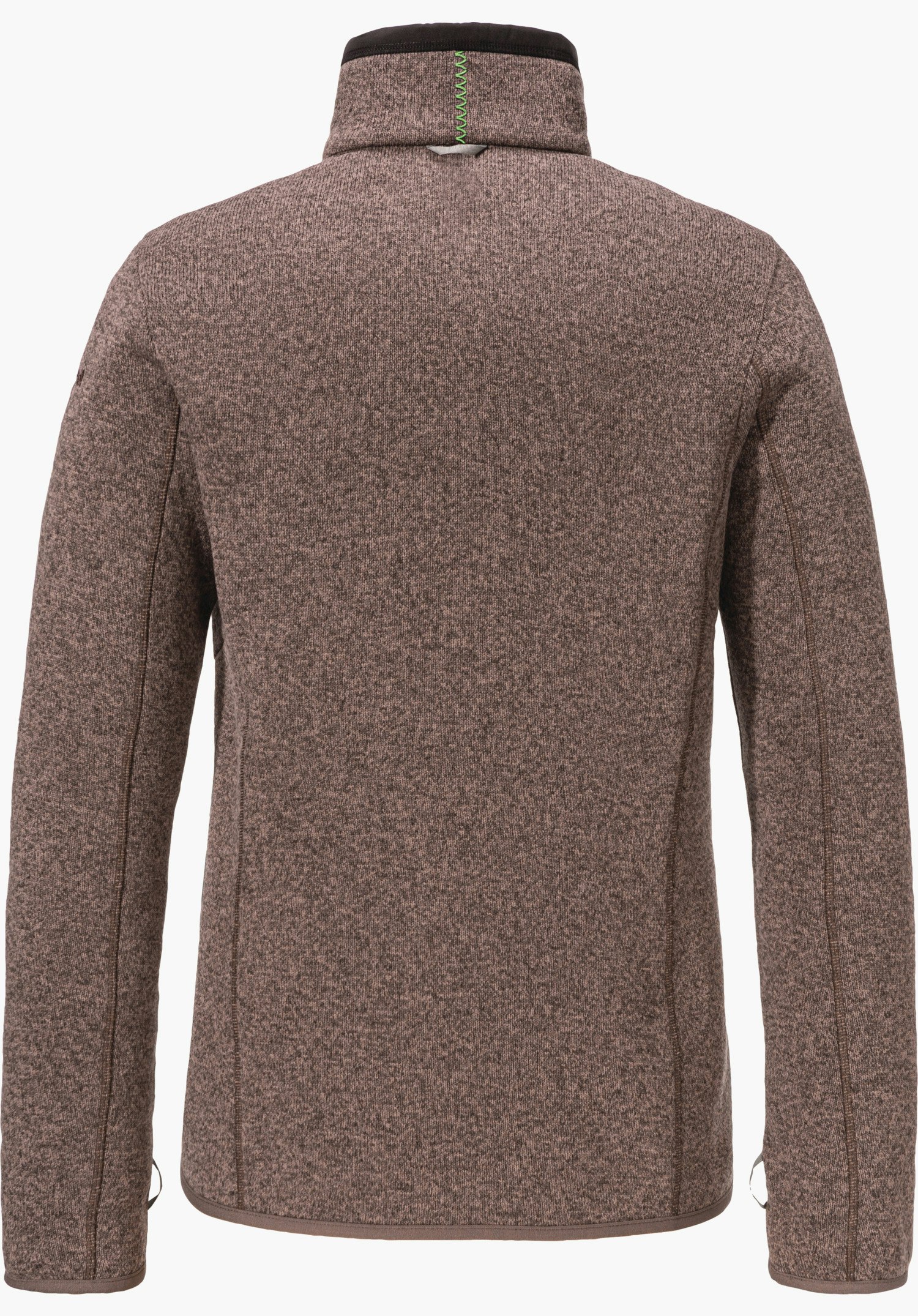 CIRC Fleece Jk Style Yew WMS veste violette, vue arrière; présentée à plat sans modèle; couture décorative vert clair au col, bord de col noir; fond clair neutre.