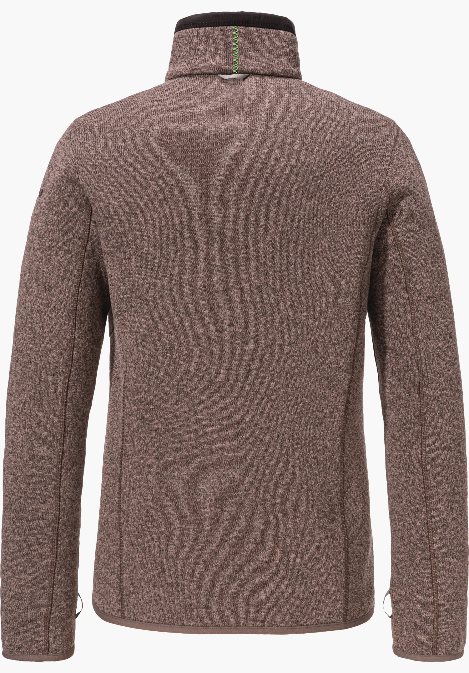 CIRC Fleece Jk Style Yew WMS veste violette, vue arrière; présentée à plat sans modèle; couture décorative vert clair au col, bord de col noir; fond clair neutre.