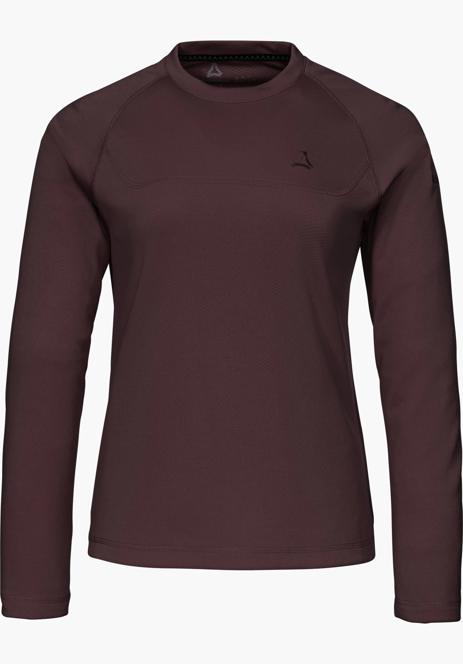 CIRC Longsleeve Style Smue WMS in purple with a crew neck, long sleeves and Schöffel logo, shown from the front and isolated on a white background.
