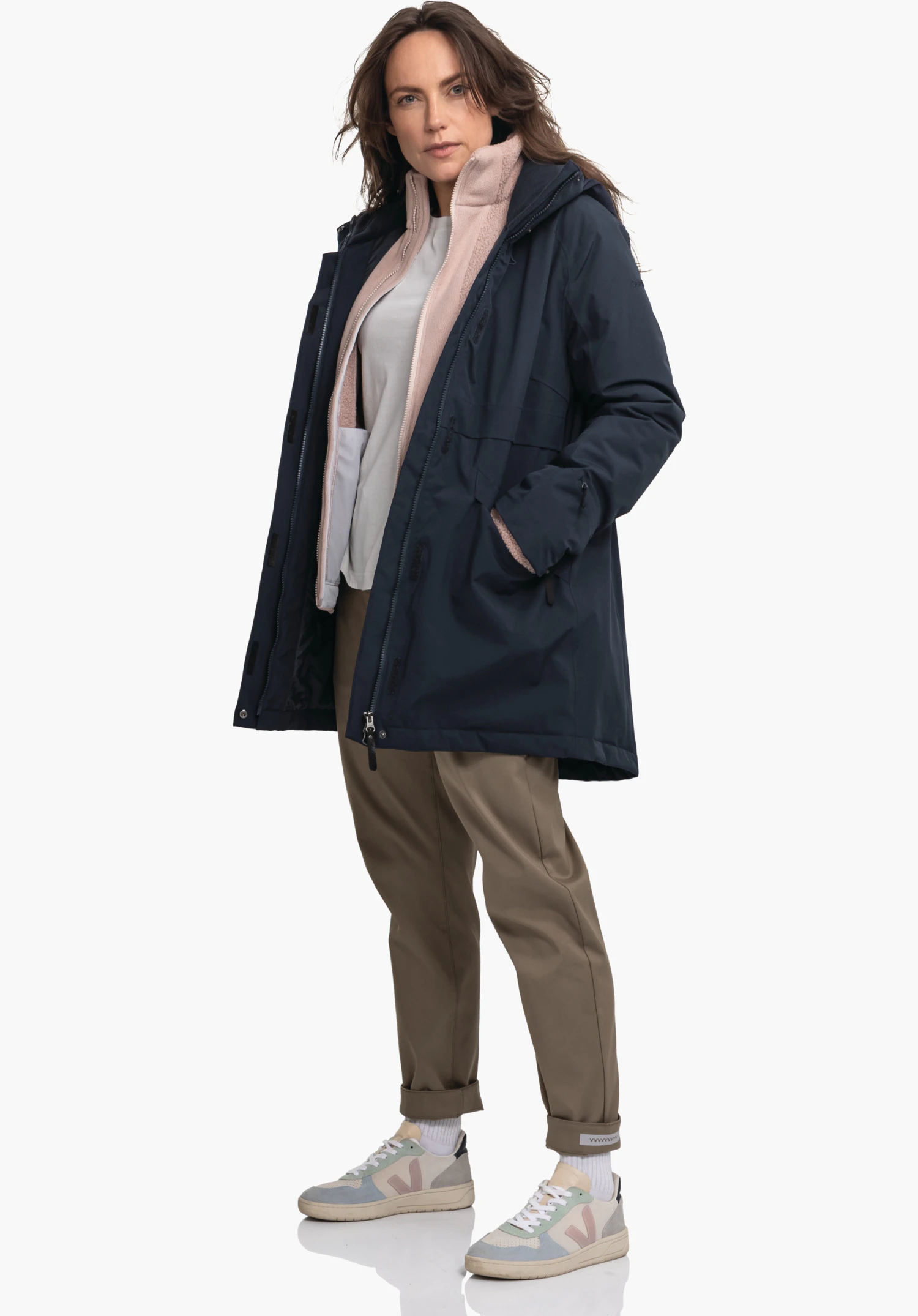 Ins Parka Style Malkay WMS shows the high-quality texture of the blue fabric and the concealed zip in detail. Close-up against a white/neutral background.