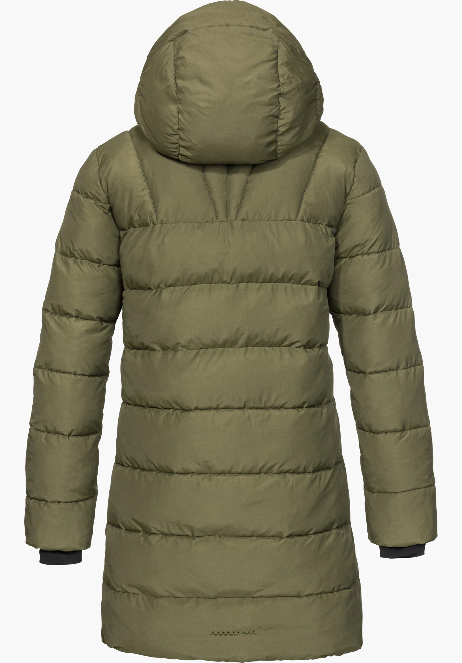 Ins Parka Style Boslix WMS in groen, achteraanzicht met capuchon, vrijstaand op een witte achtergrond.
