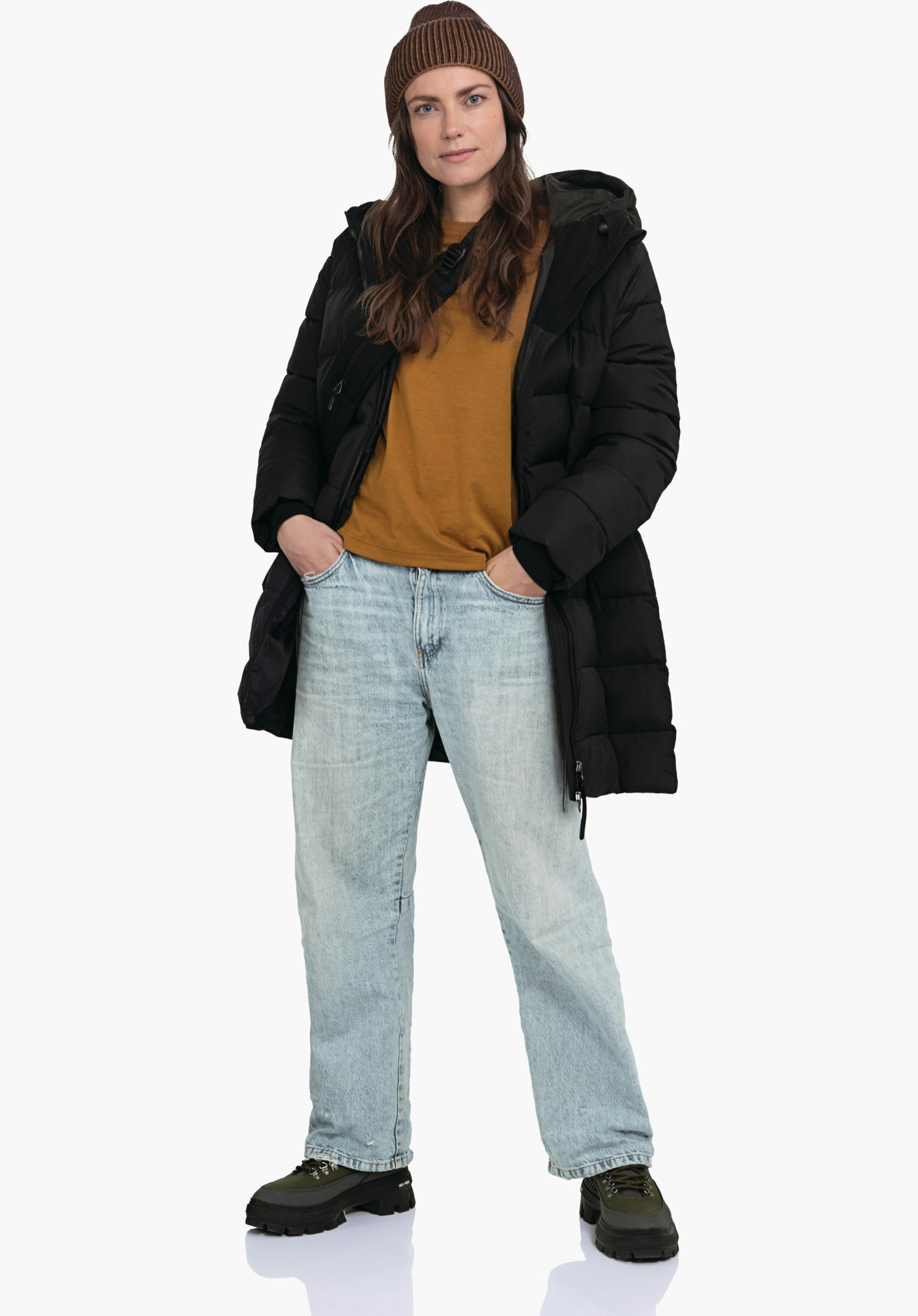 Ins Parka Style Boslix WMS shows the high-quality black quilting and the fine woven structure of the material. Close-up against a white/neutral background.
