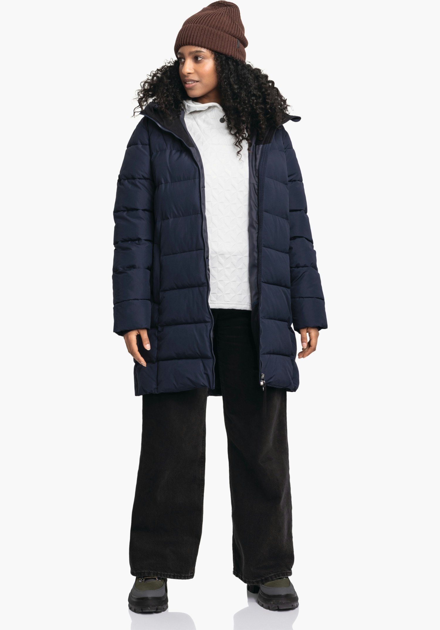 Ins Parka Style Boslix WMS shows the structure of the blue quilted fabric and a section of the zip as a close-up against a white/neutral background.
