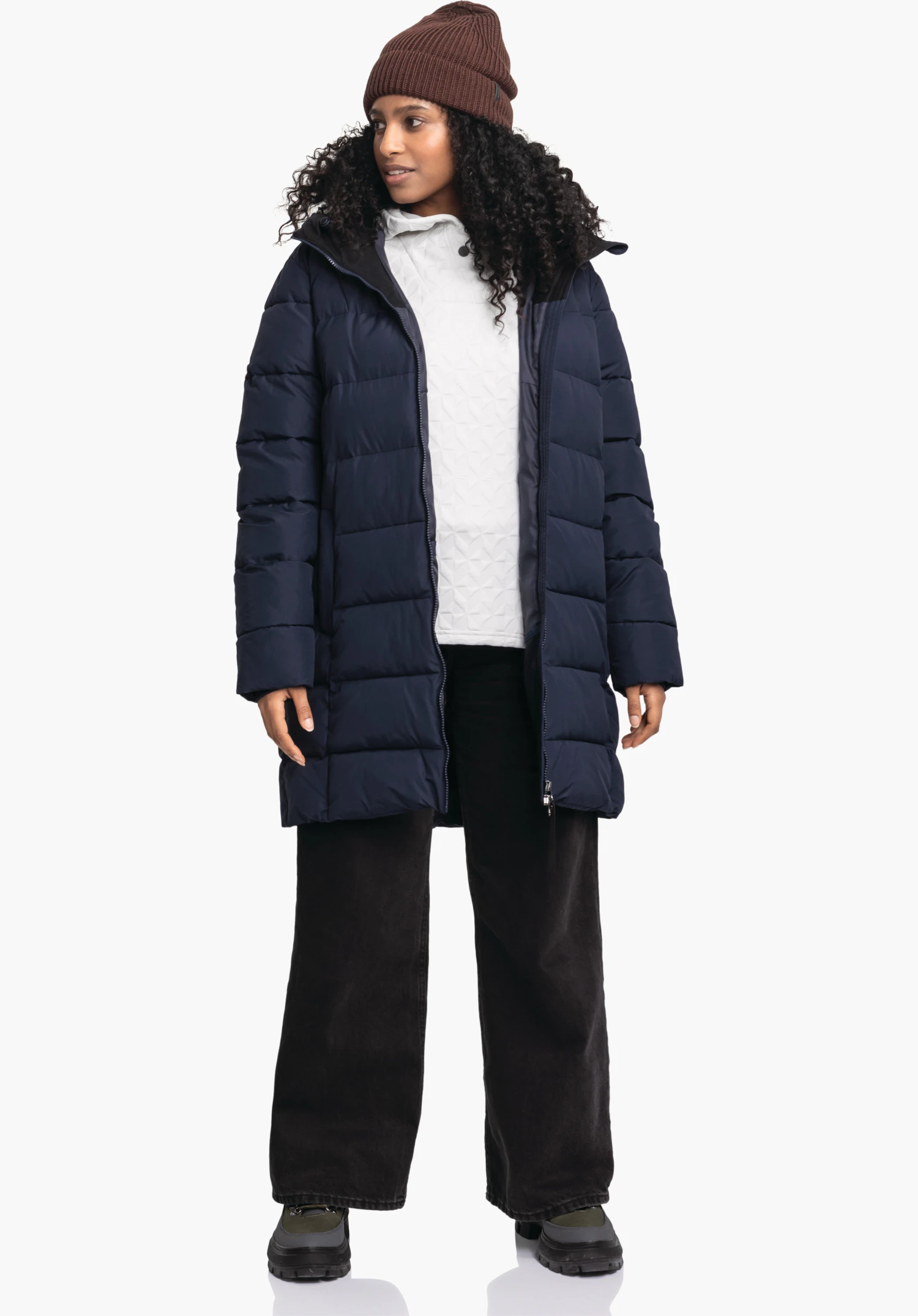 Ins Parka Style Boslix WMS toont de structuur van de blauwe gewatteerde stof en een deel van de rits als close-up tegen een witte/neutrale achtergrond.