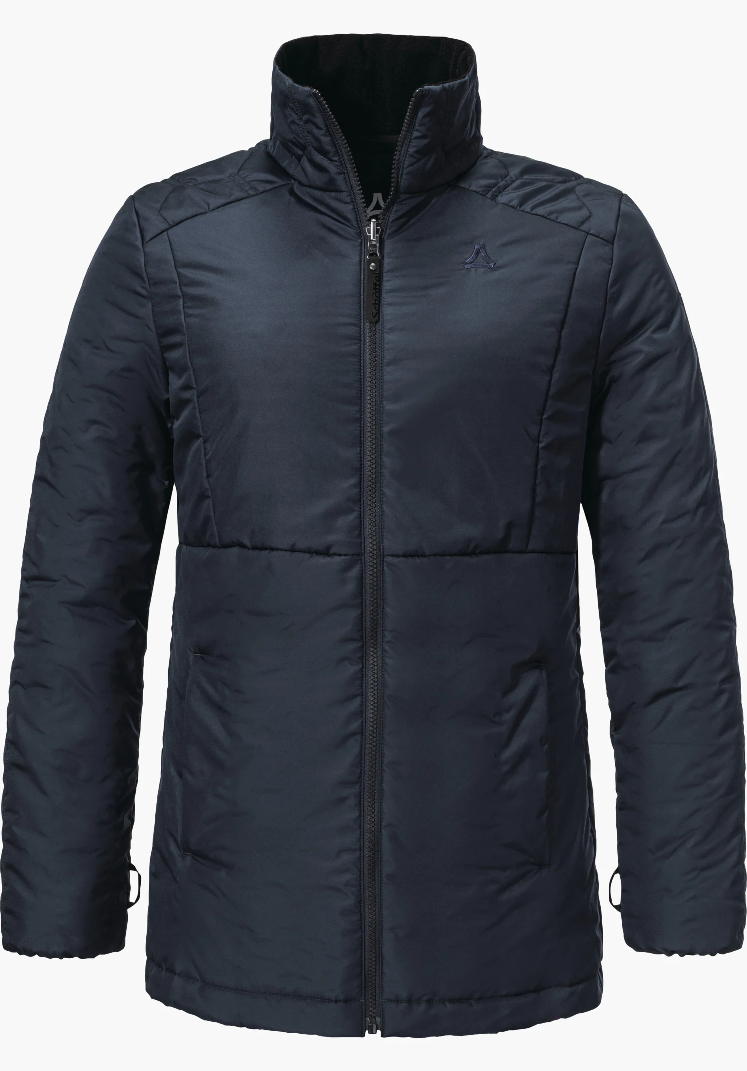 3in1 Parka Style Borkol WMS donkerblauwe gewatteerde jas met gesloten ritssluiting en opstaande kraag, zwarte binnenvoering, Schöffel-logo op de linkerborst; tegen een witte achtergrond. Tekst: "Schöffel".