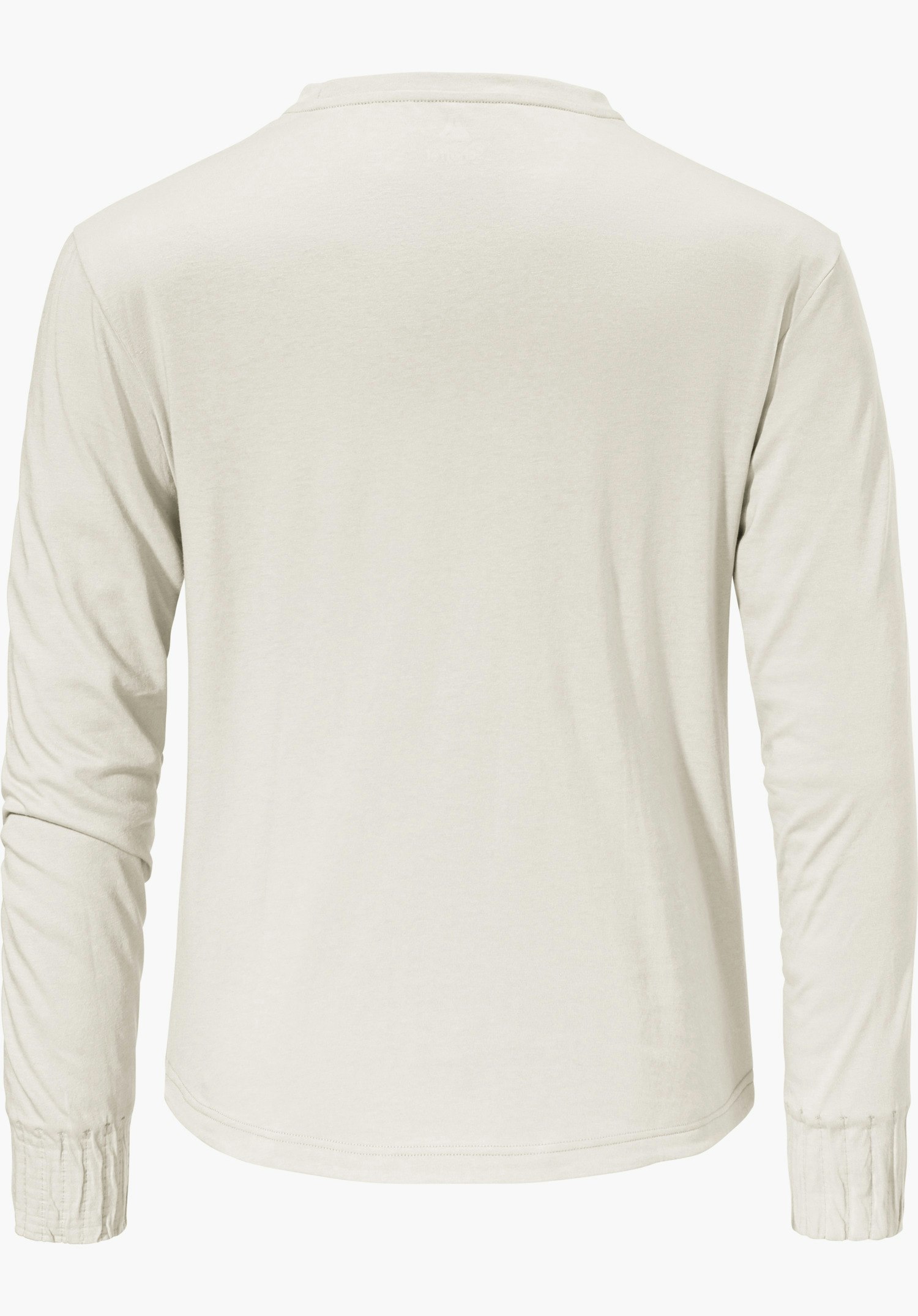 Longsleeve Style Collada WMS T-shirt manches longues blanc, vue de dos; tombe droit, manches longues avec poignets smockés, encolure ronde légère, fond clair neutre.