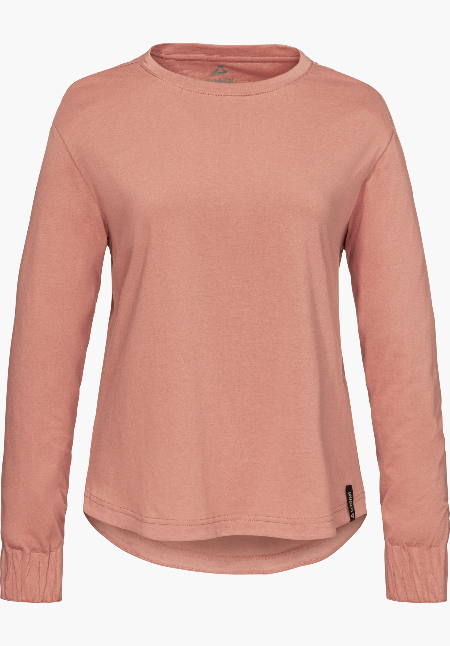 Longsleeve Style Collada WMS en rose avec col rond, manches longues et petit logo Schöffel à l’ourlet, détouré sur fond blanc.