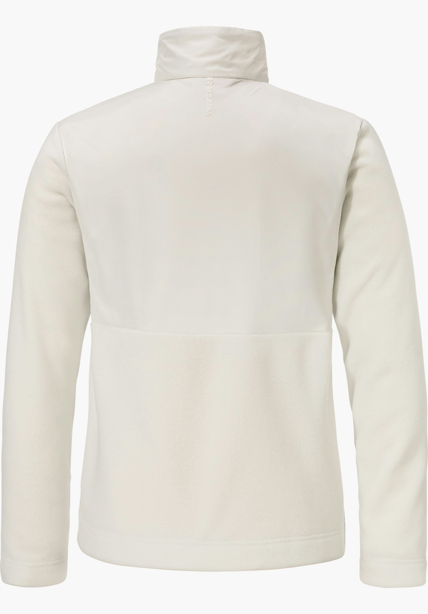 Fleece Jk Style Gregale WMS Witte fleecejas, achteraanzicht; mouwen hangen los, hoge kraag; gladde bovenrug met gestructureerd onderdeel; neutrale witte achtergrond.
