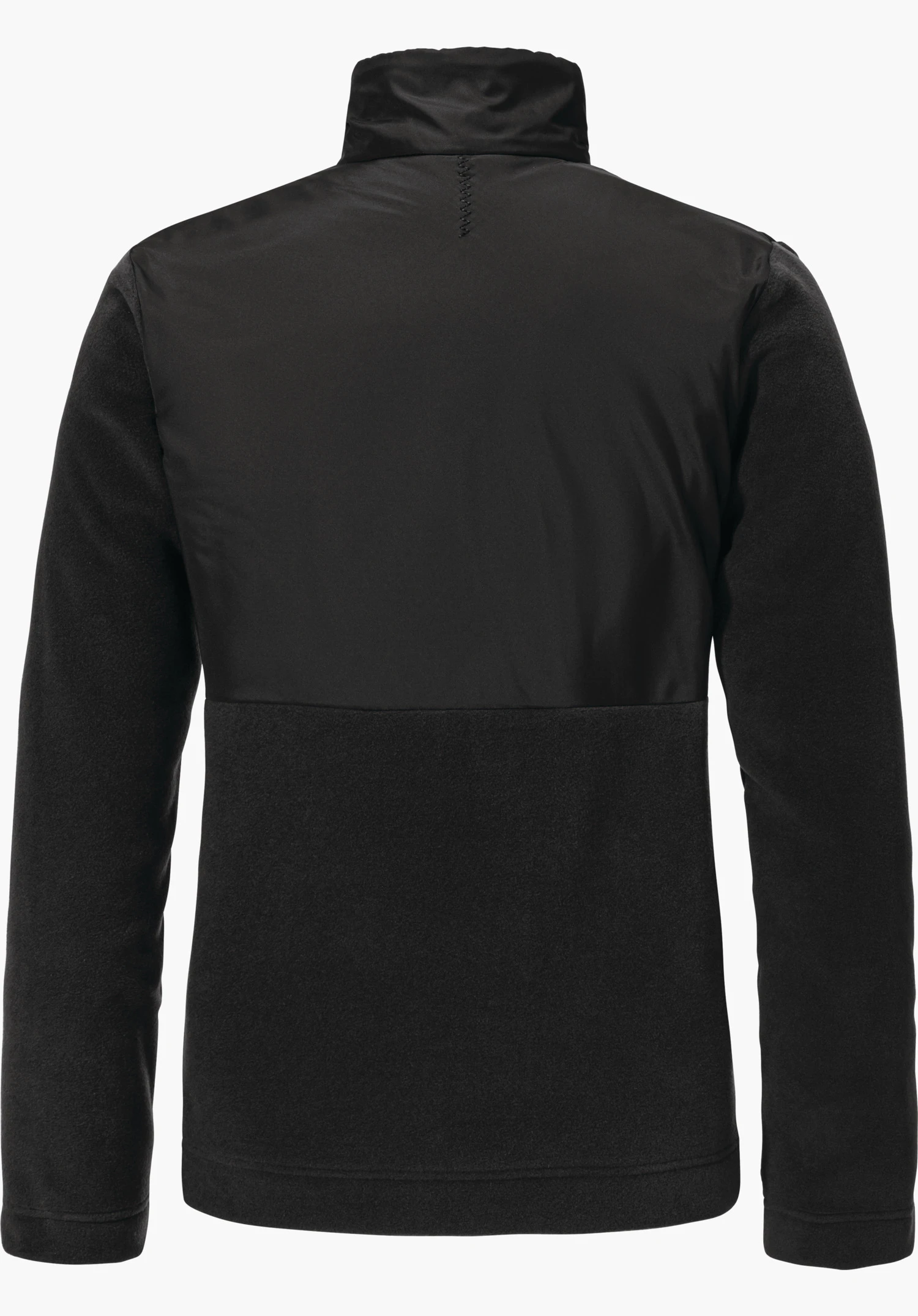 Fleece Jk Style Gregale WMS Jas, van achteren; zwart fleece onderdeel en mouwen, gladde bovenrug en opstaande kraag; langarm; lichte achtergrond.