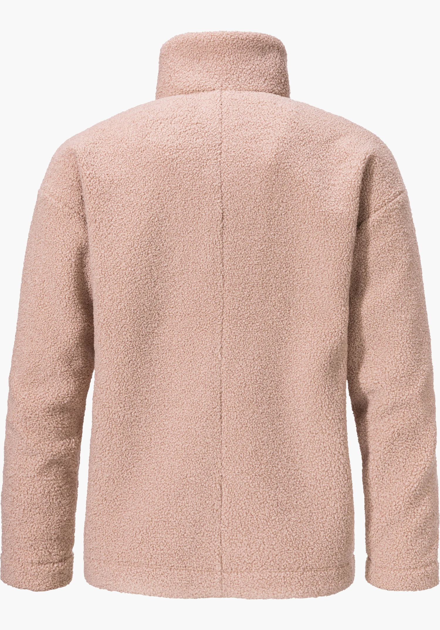 Fleece Jk Style Kalmor WMS Sherpa Fleecejacke, hellrosa, wird von hinten gezeigt; Stehkragen und lange Ärmel, weicher Teddy-Fleece; auf weißem Hintergrund.