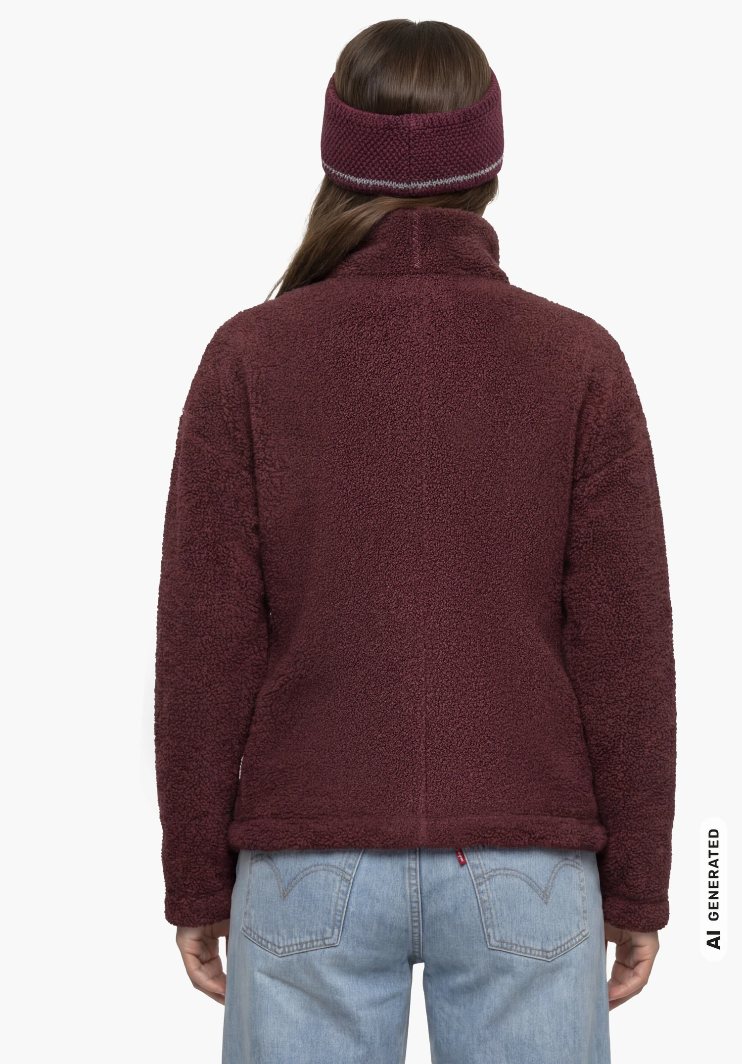 Fleece Jk Style Kalmor WMS in purple, worn by a female model standing upright and shown from the back against a white background. (AI-generated)