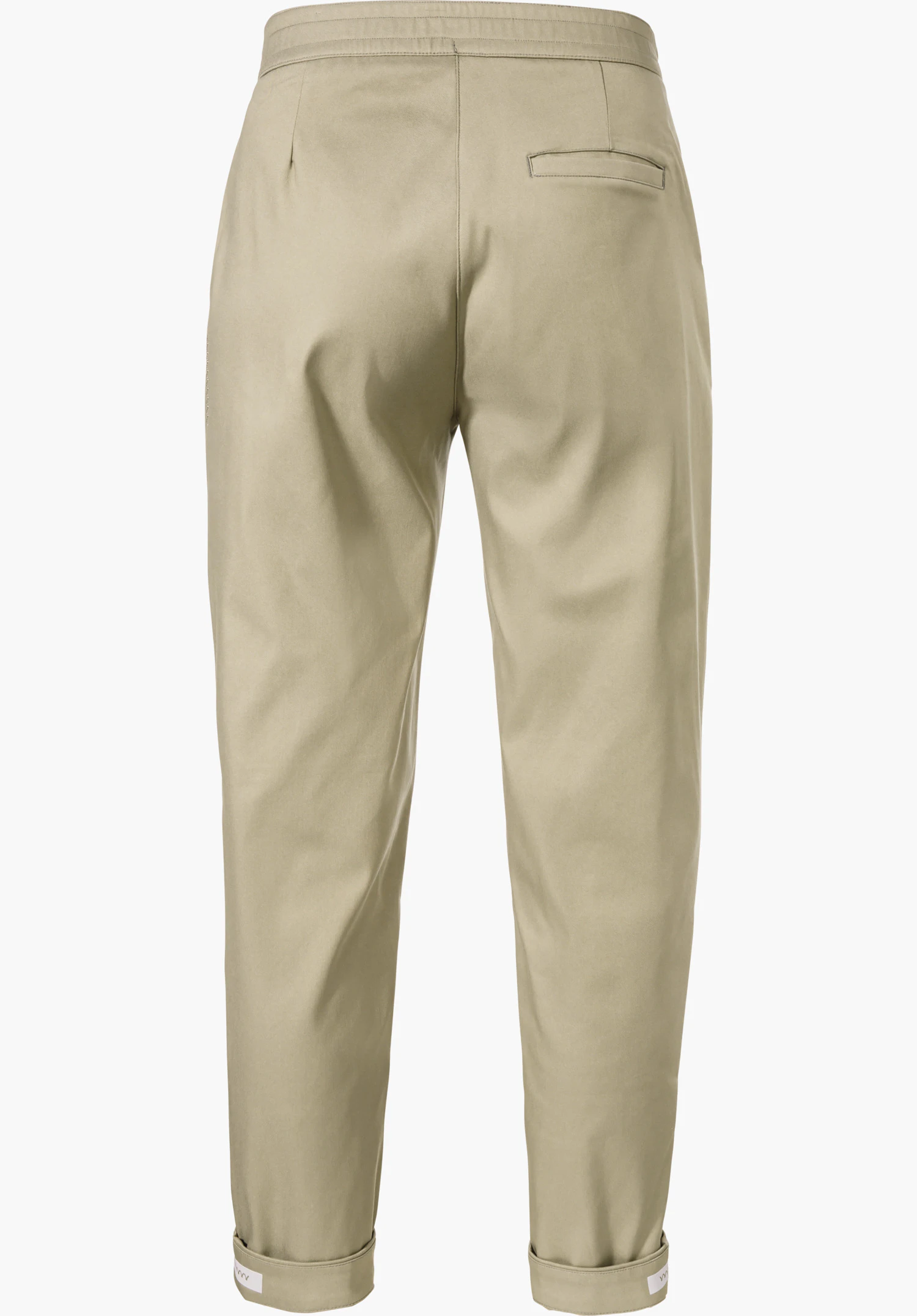 Pants Style Zourga WMS Lichtbruine chino, achteraanzicht; valt los, licht omgeslagen zomen, gepaspelde achterzak; vrijstaand op witte achtergrond.