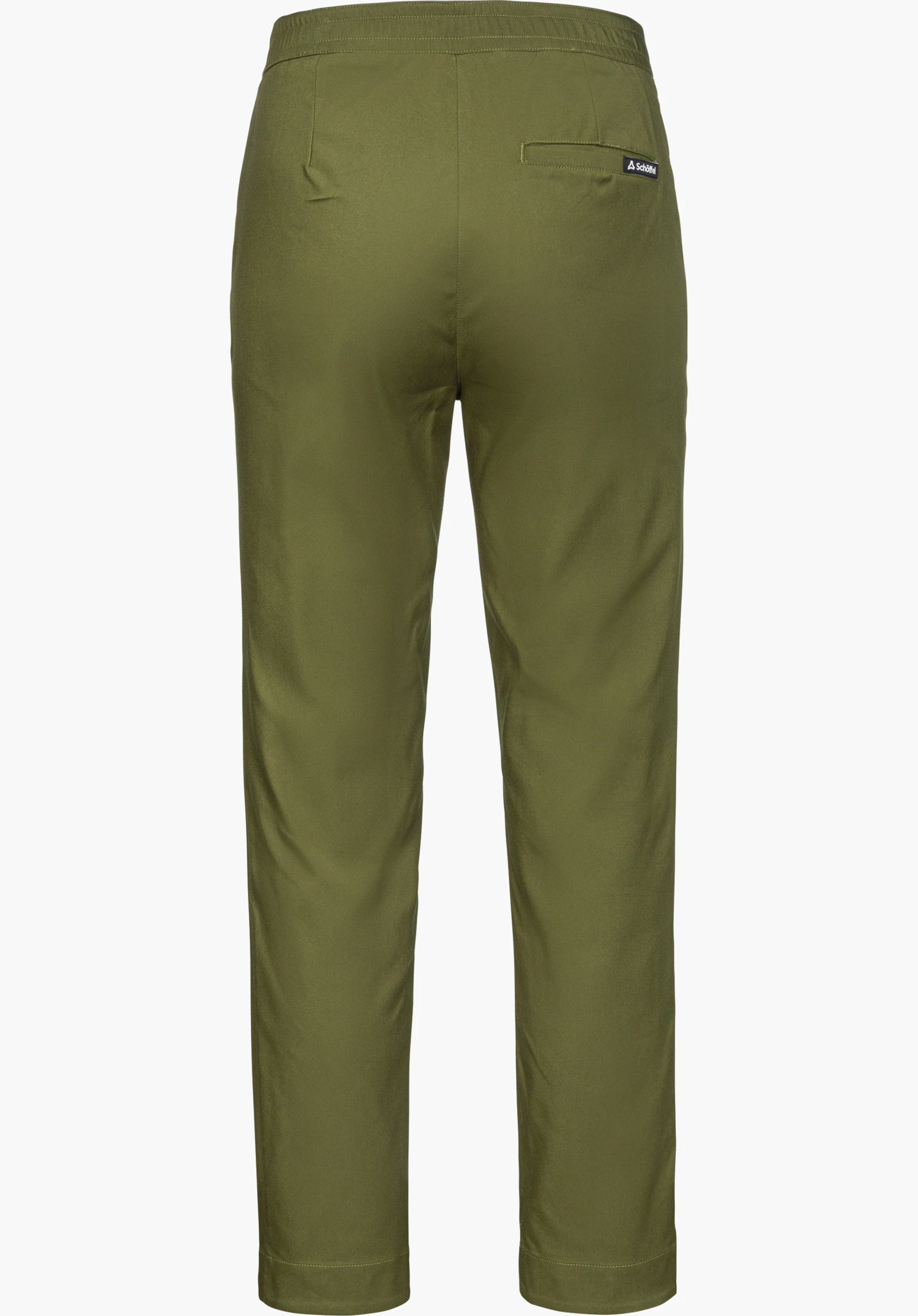 Pants Style Zourga WMS winterbroek in groen, achteraanzicht met achterzak en Schöffel-opschrift, vrijstaand op een witte achtergrond.