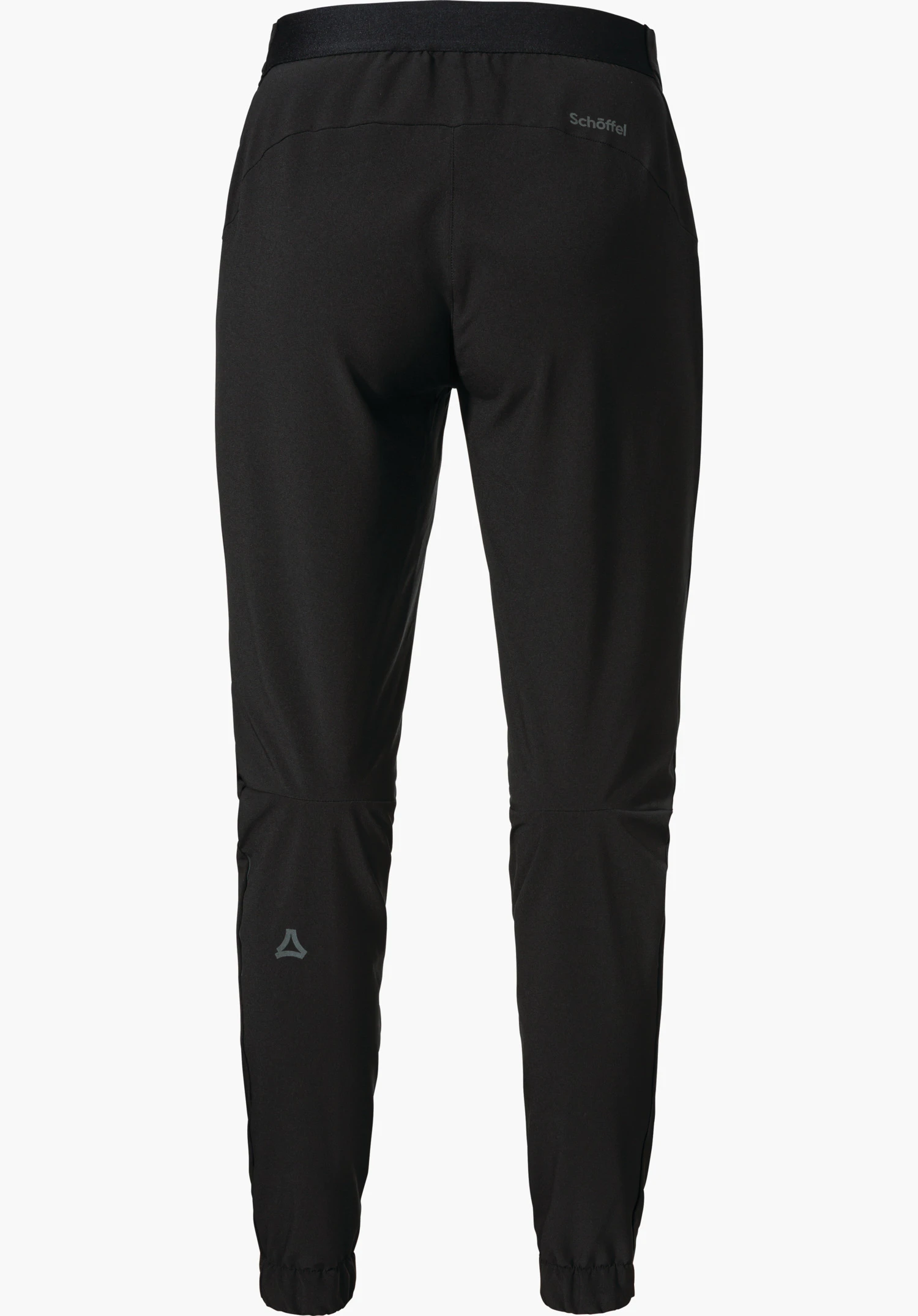 Pants Style Kubena WMS collant vélo long noir, vue arrière; suspendu sur fond blanc. Texte "Schöffel" sur la hanche droite; logo Schöffel sur le bas de jambe gauche.