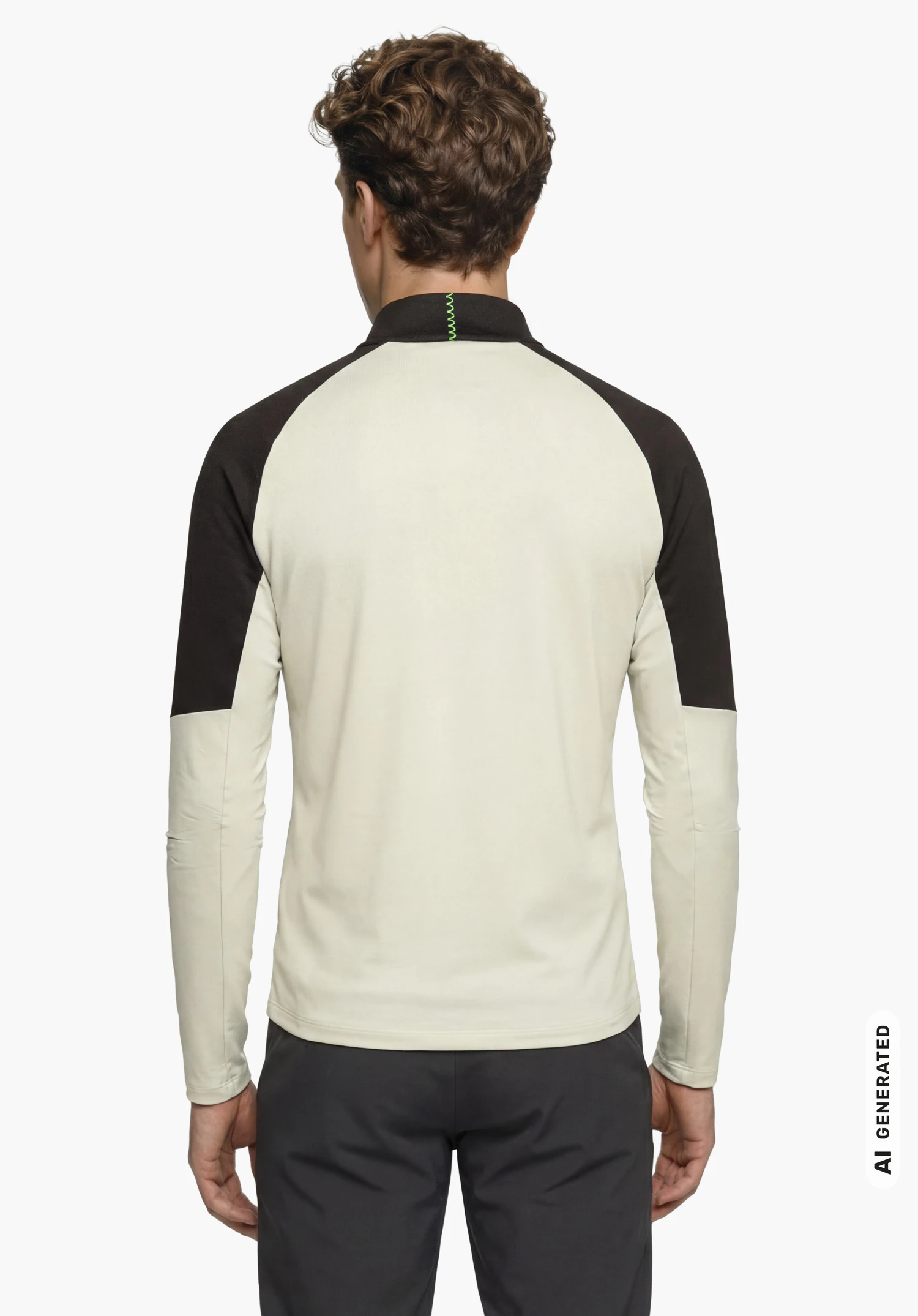 Longsleeve Style Safoon MNS in natural colour, worn by a male model standing upright and shown from the back with arms hanging down against a white background. (AI-generated)