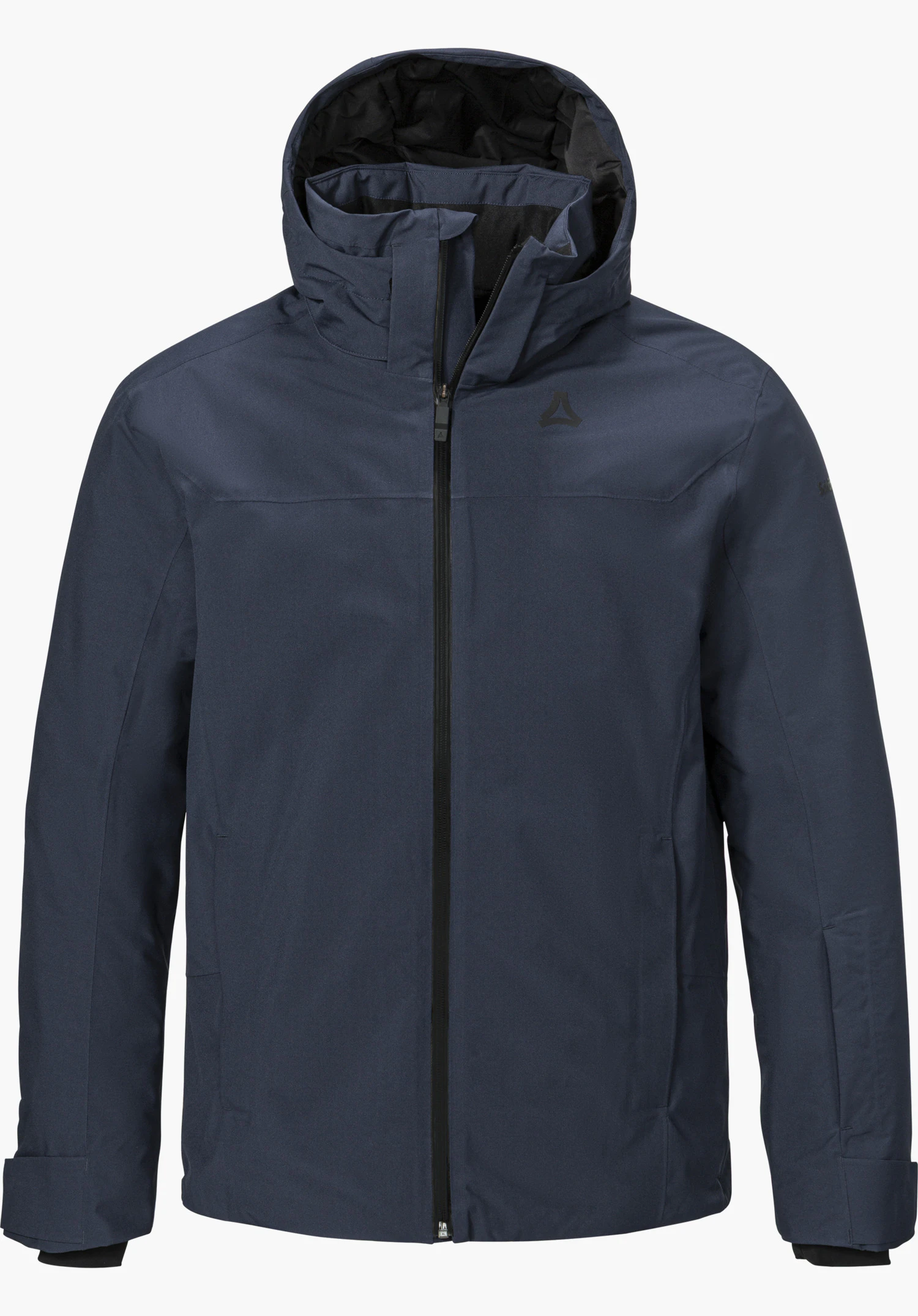 Jacket Style Zandwel MNS ski jacket in blue, shown from the front with a hood and Schöffel logo, isolated on a white background.