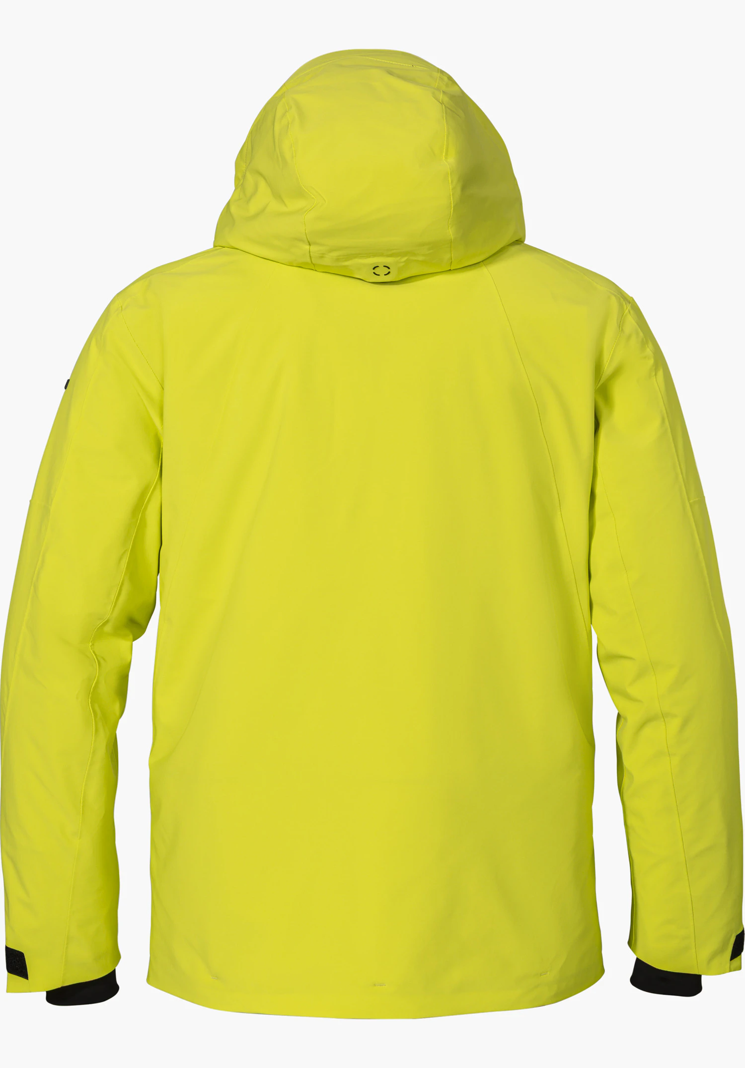 Jacket Style Skuta MNS ski jacket in yellow, shown from the back and isolated on a white background.