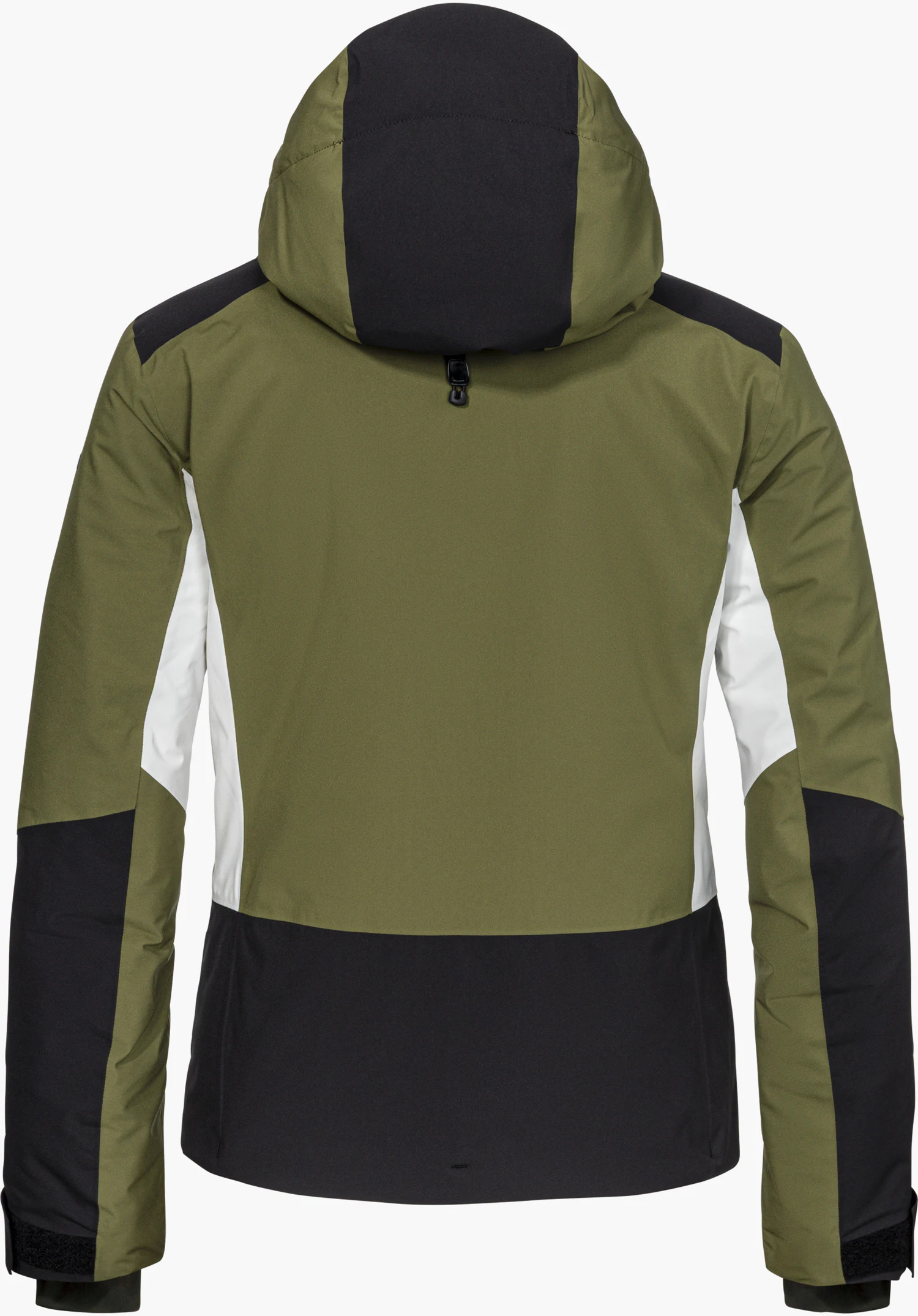 Jacket Style Zandwel WMS, veste de ski verte, vue de dos avec capuche, détourée sur fond blanc.